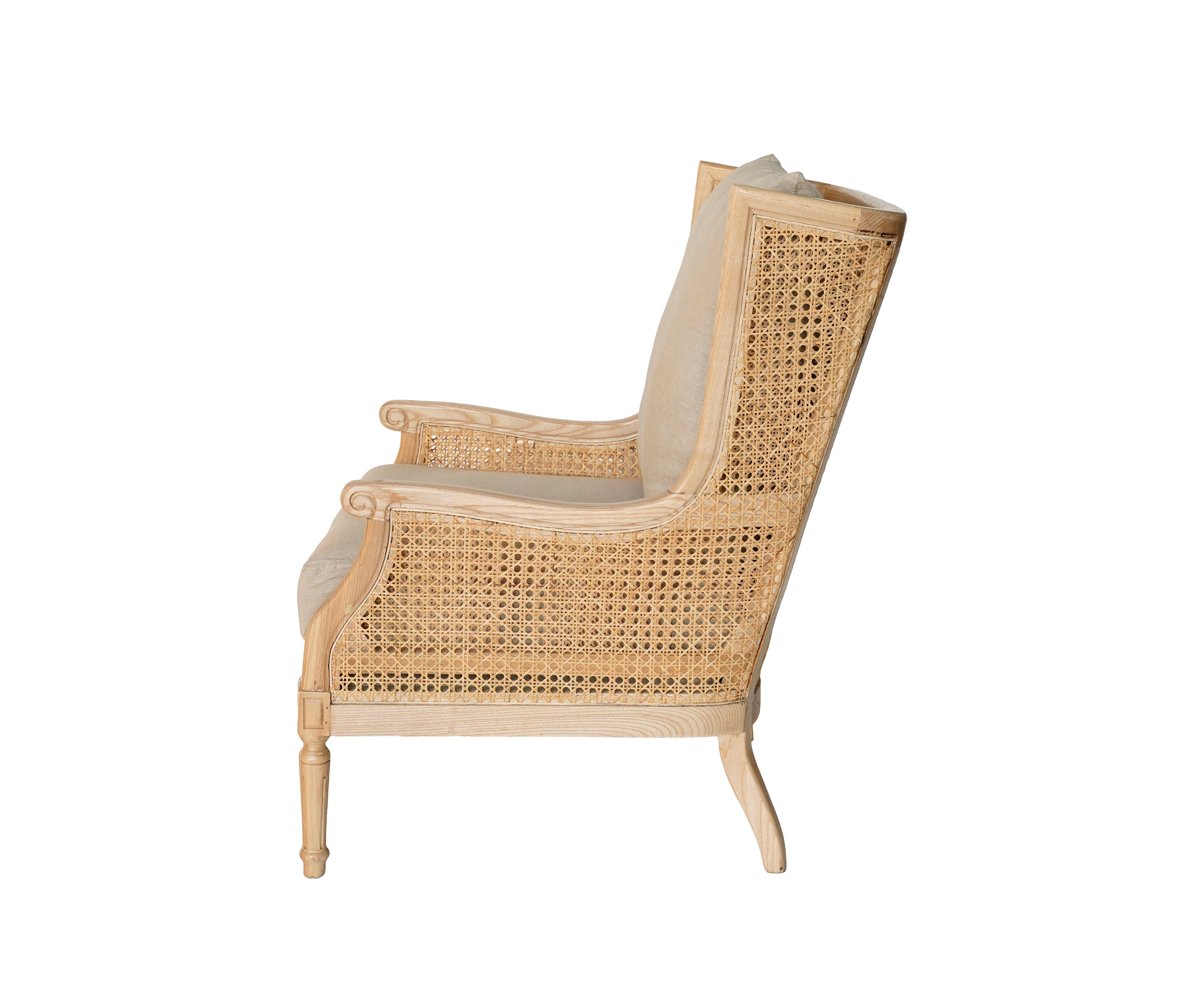 Natural Cane Lounge Armchair with Fabric Upholstery