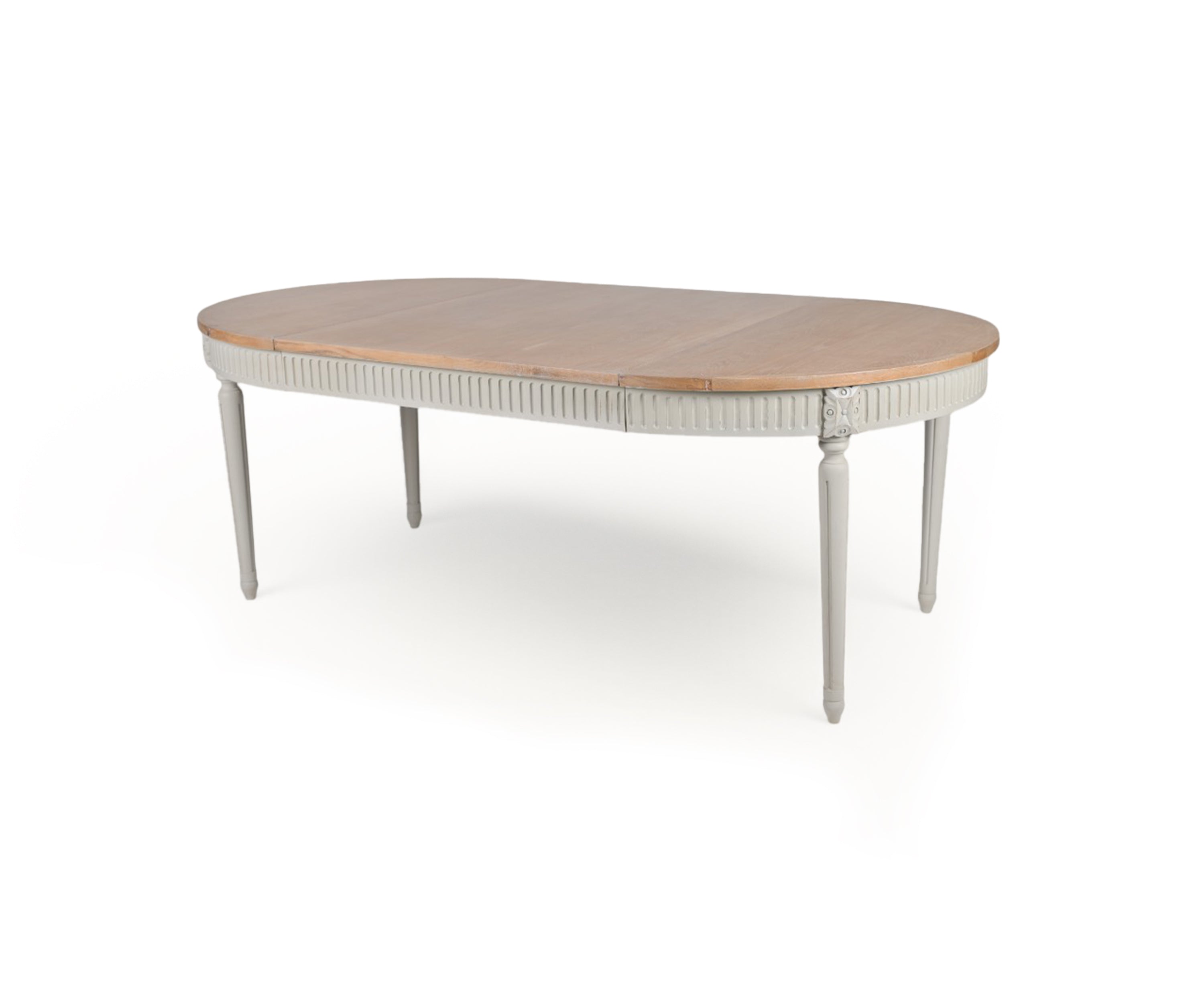 Natural Wood Oval 8 Seater Dining Table with White Turned Legs