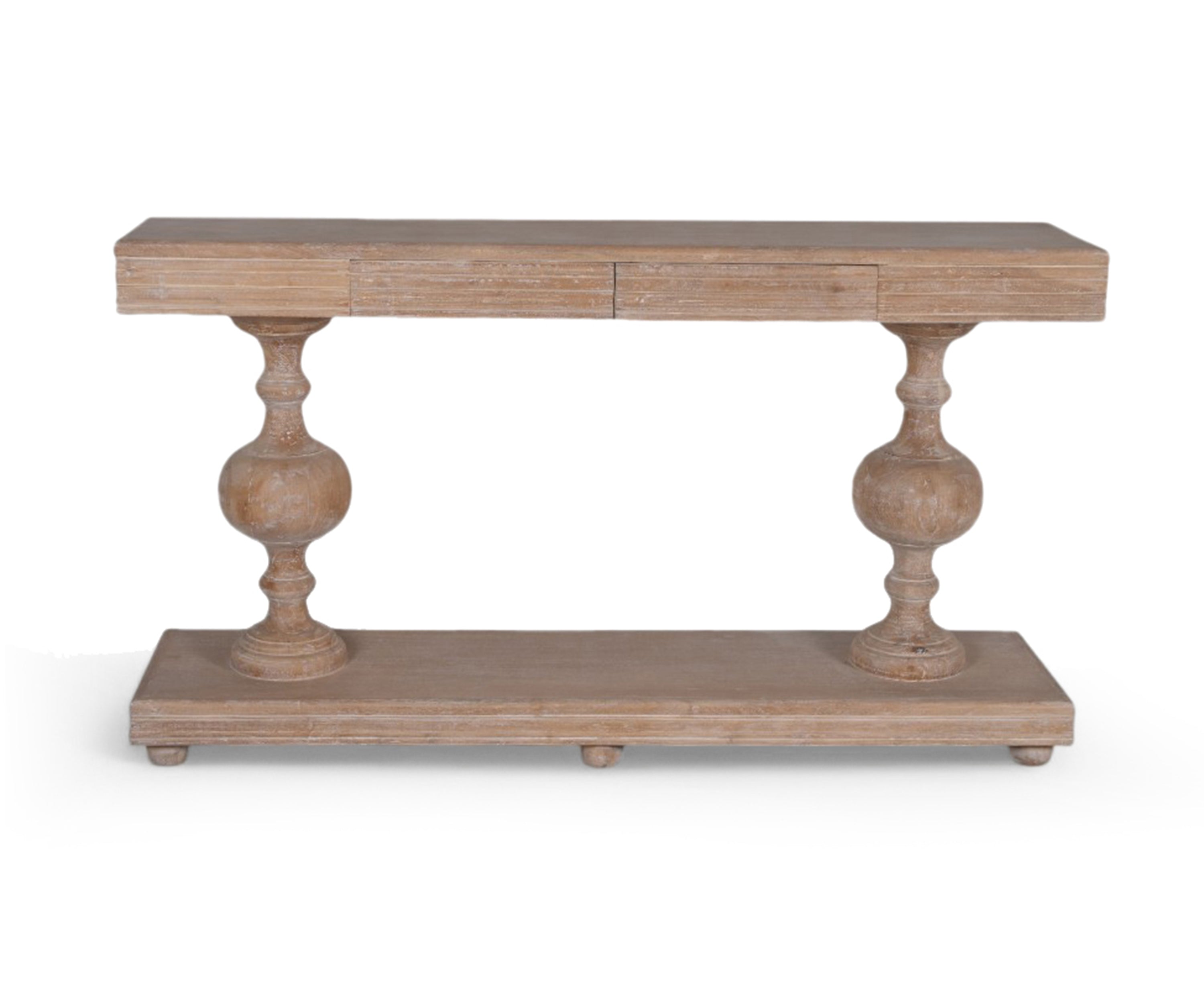 Acacia Wood Console Table with Drawers and Bottom Shelf