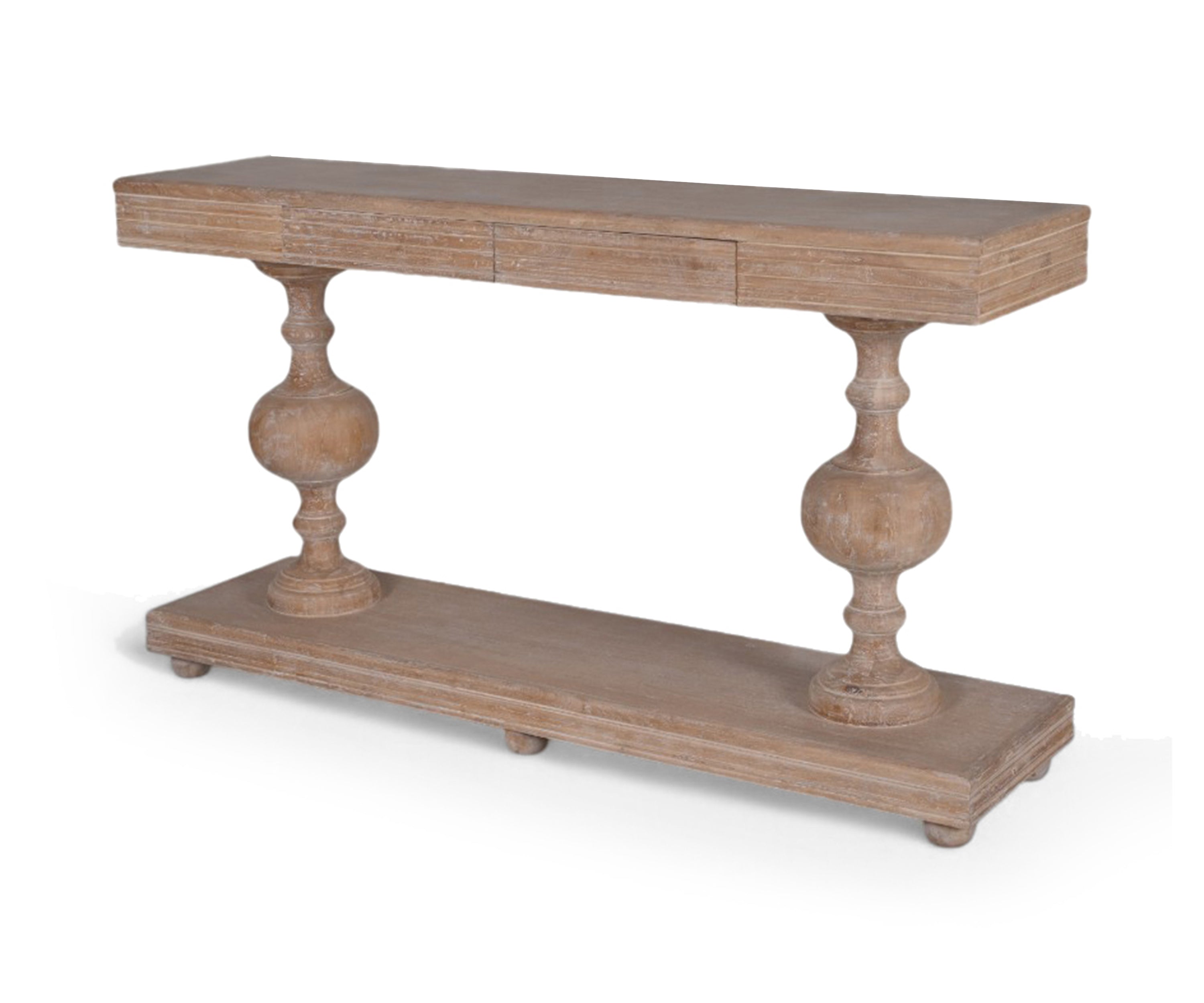 Acacia Wood Console Table with Drawers and Bottom Shelf