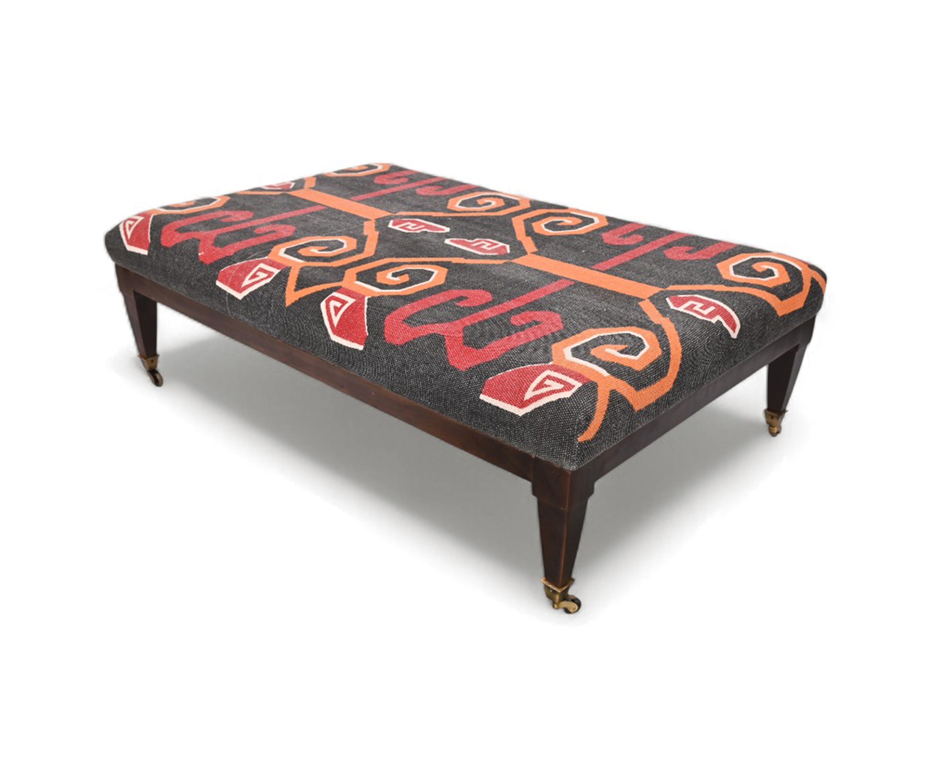 Artistic Printed Ottoman with Brass Caster Legs
