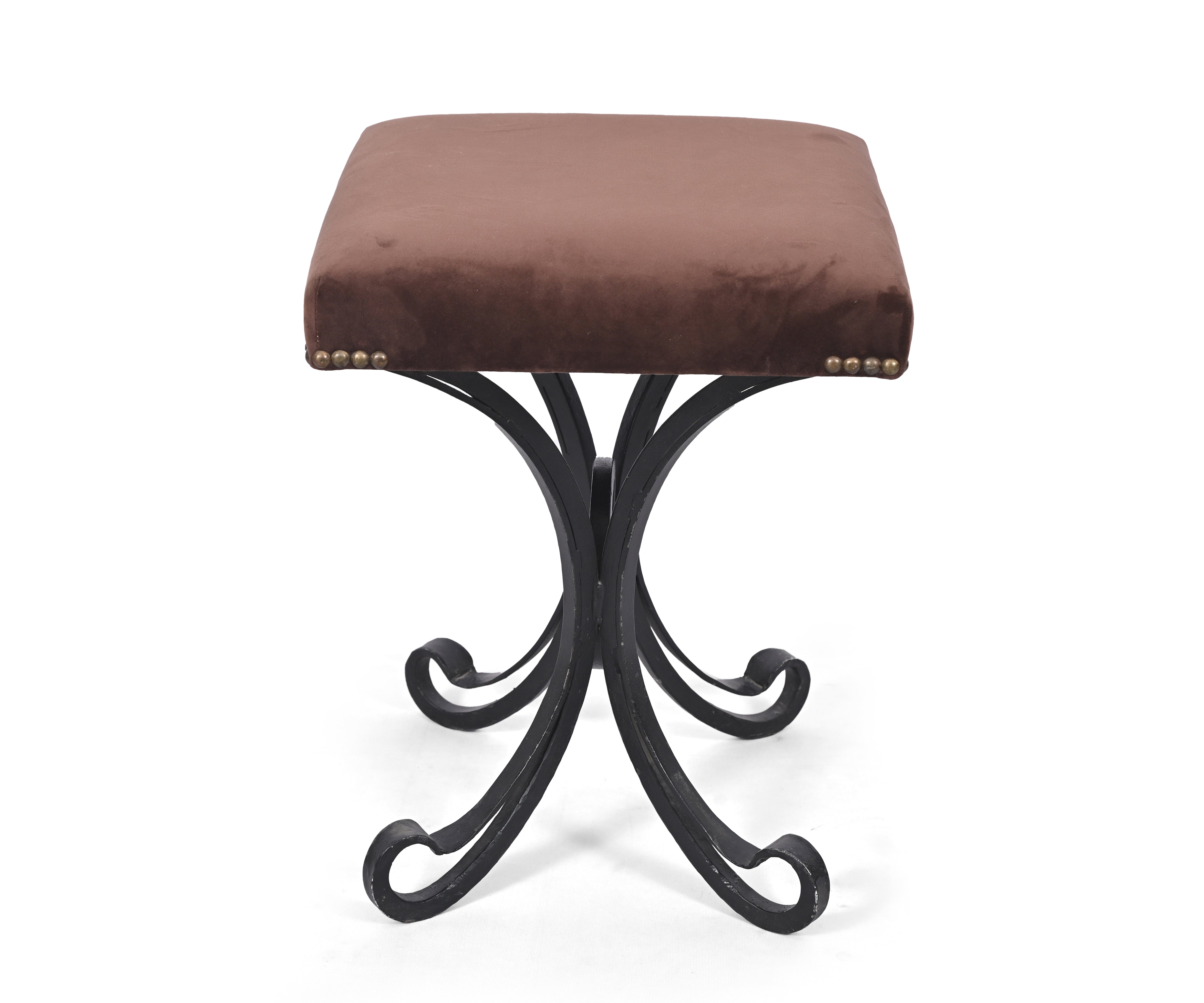 Velvet Accent Stool with Iron Base - Brown