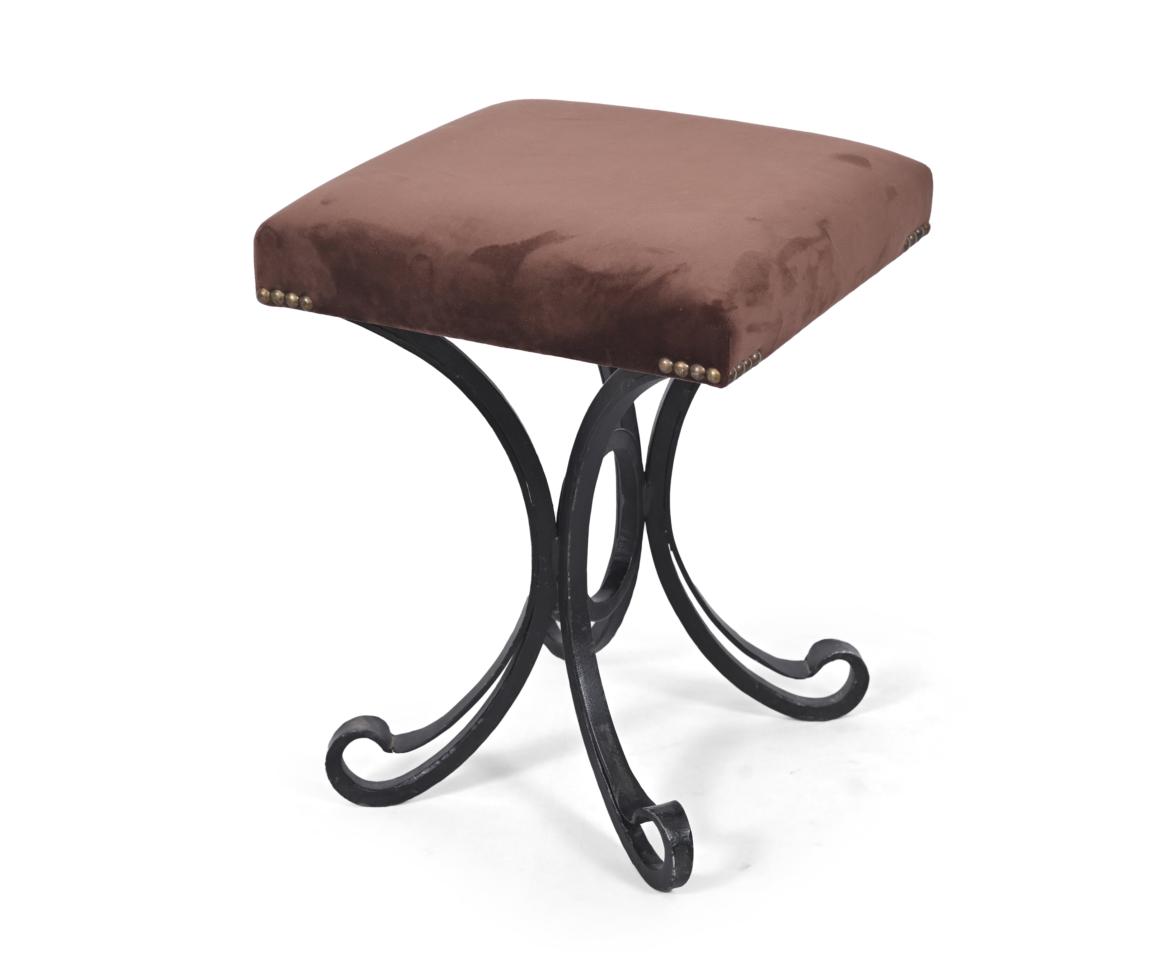 Velvet Accent Stool with Iron Base - Brown