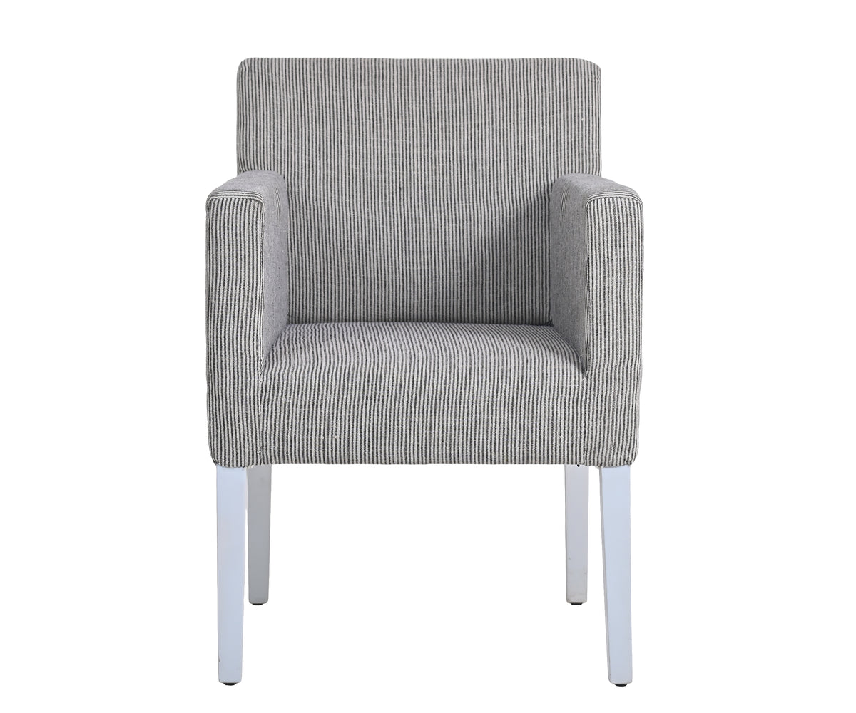 Striped Upholstered Armchair with White Block Legs