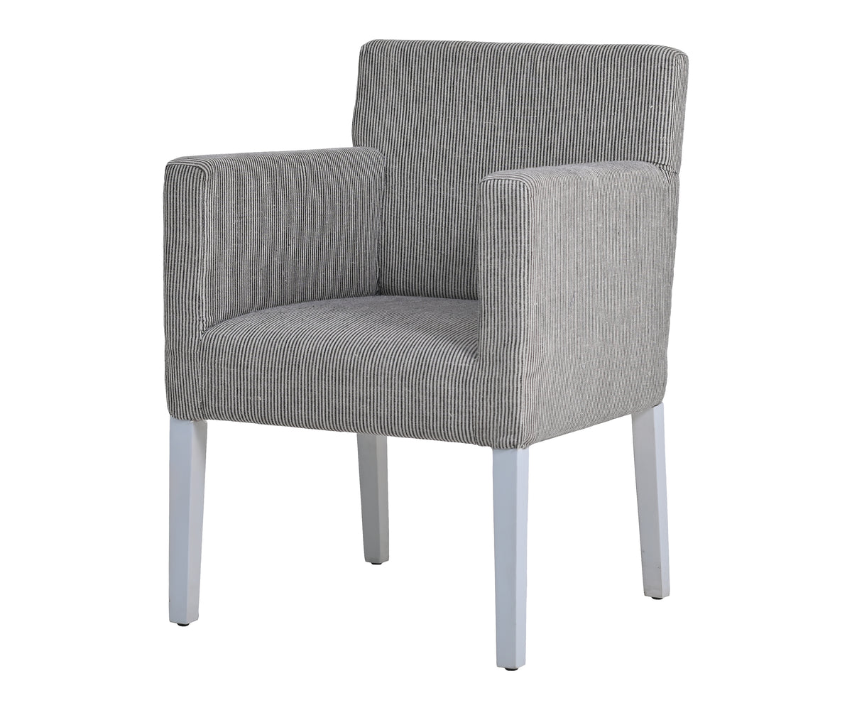 Striped Upholstered Armchair with White Block Legs