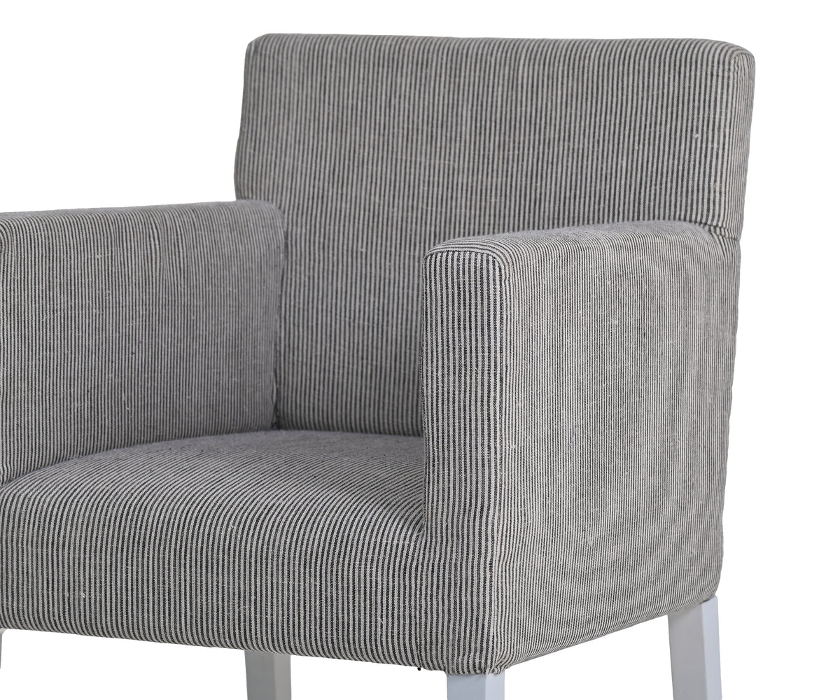 Striped Upholstered Armchair with White Block Legs
