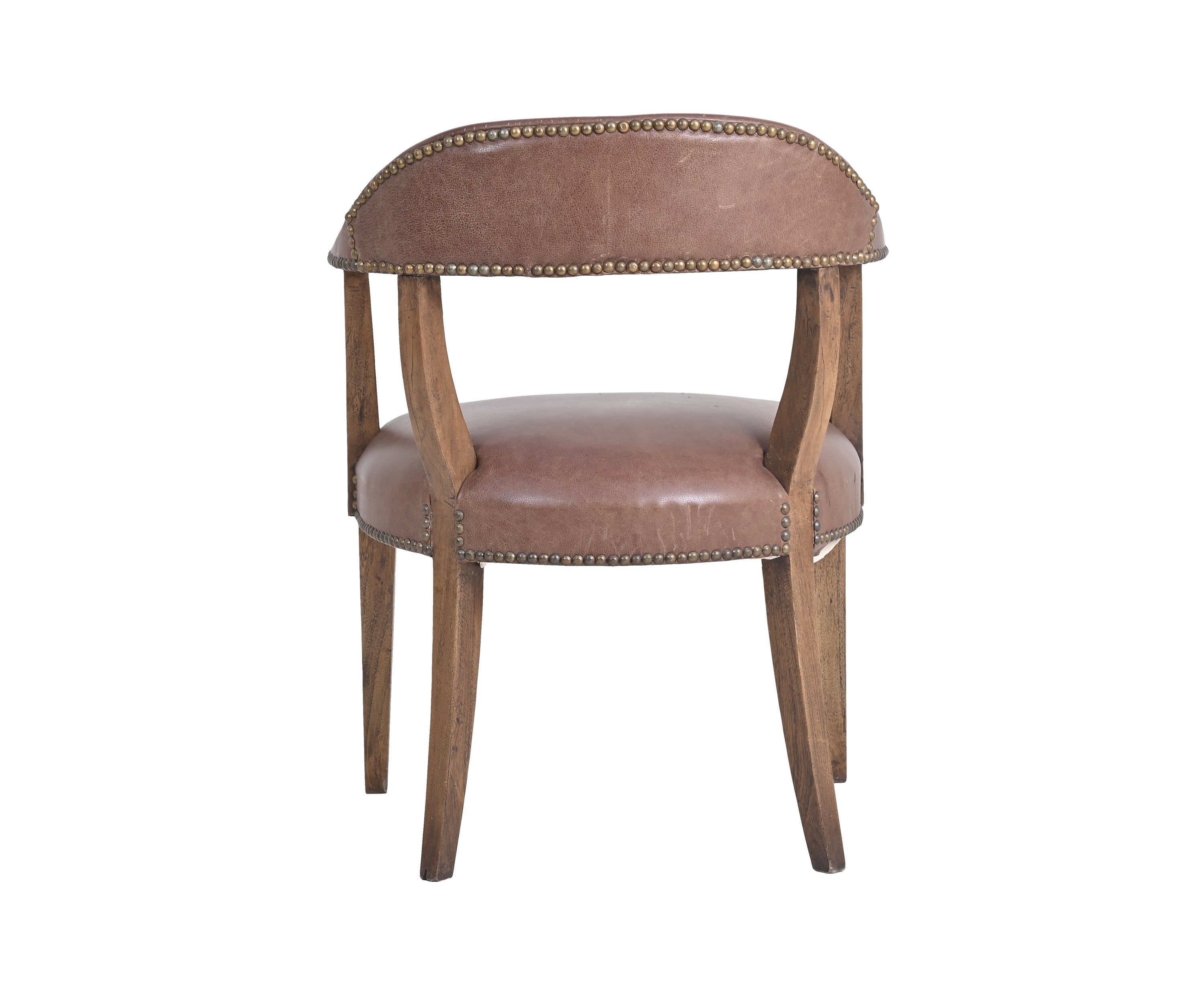 Brown Leather Armchair with Brass Nailhead Trim