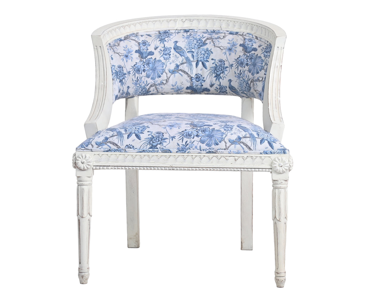 Gustavian Style Tub Armchair with Blue Floral Upholstery