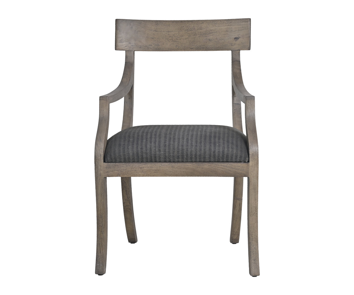 Striped Grey Wooden Arm Chair with Upholstered Seat