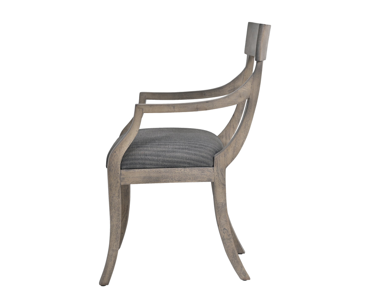 Striped Grey Wooden Arm Chair with Upholstered Seat