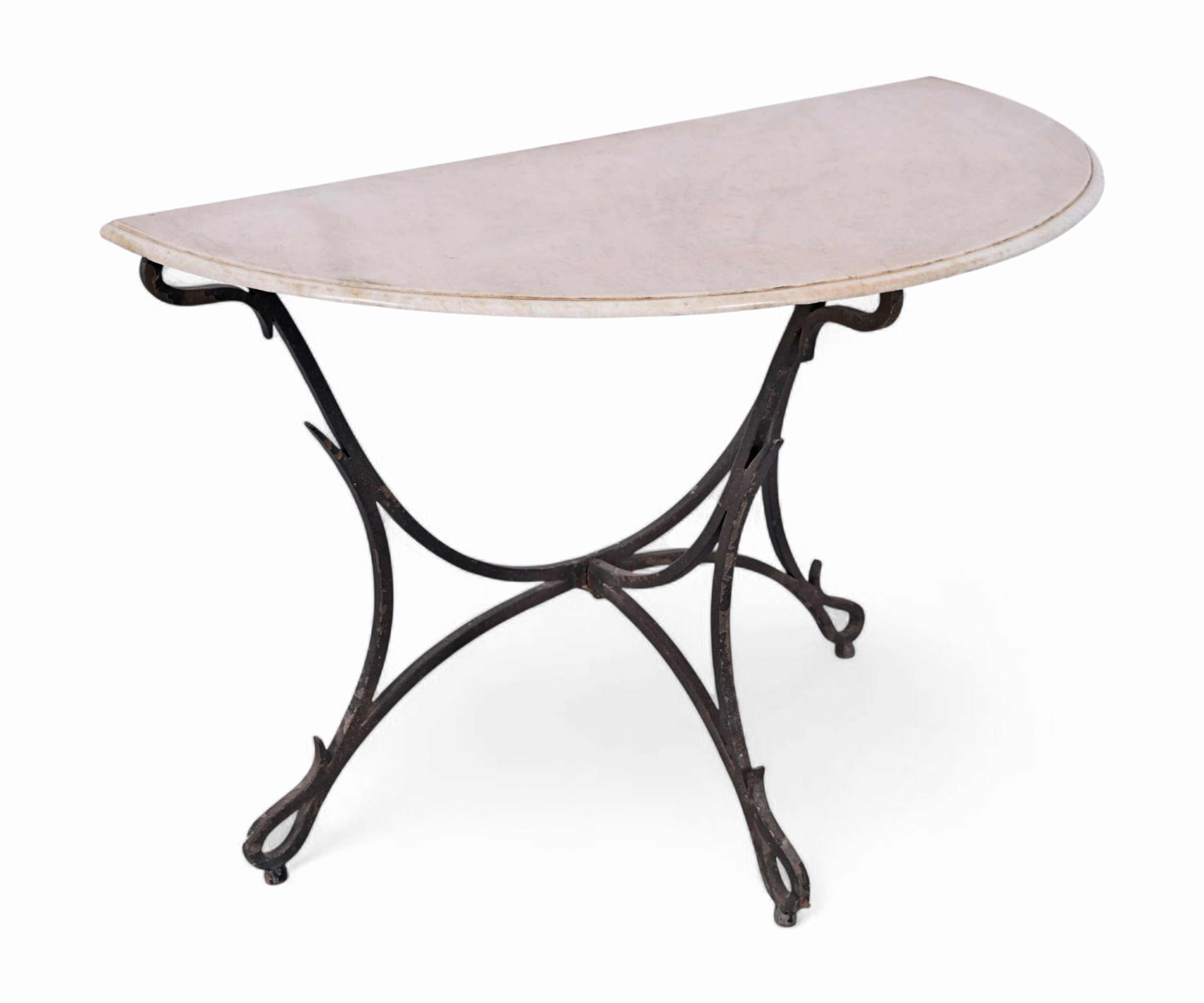 Marble Top Half Moon Entryway Console Table with Iron Base
