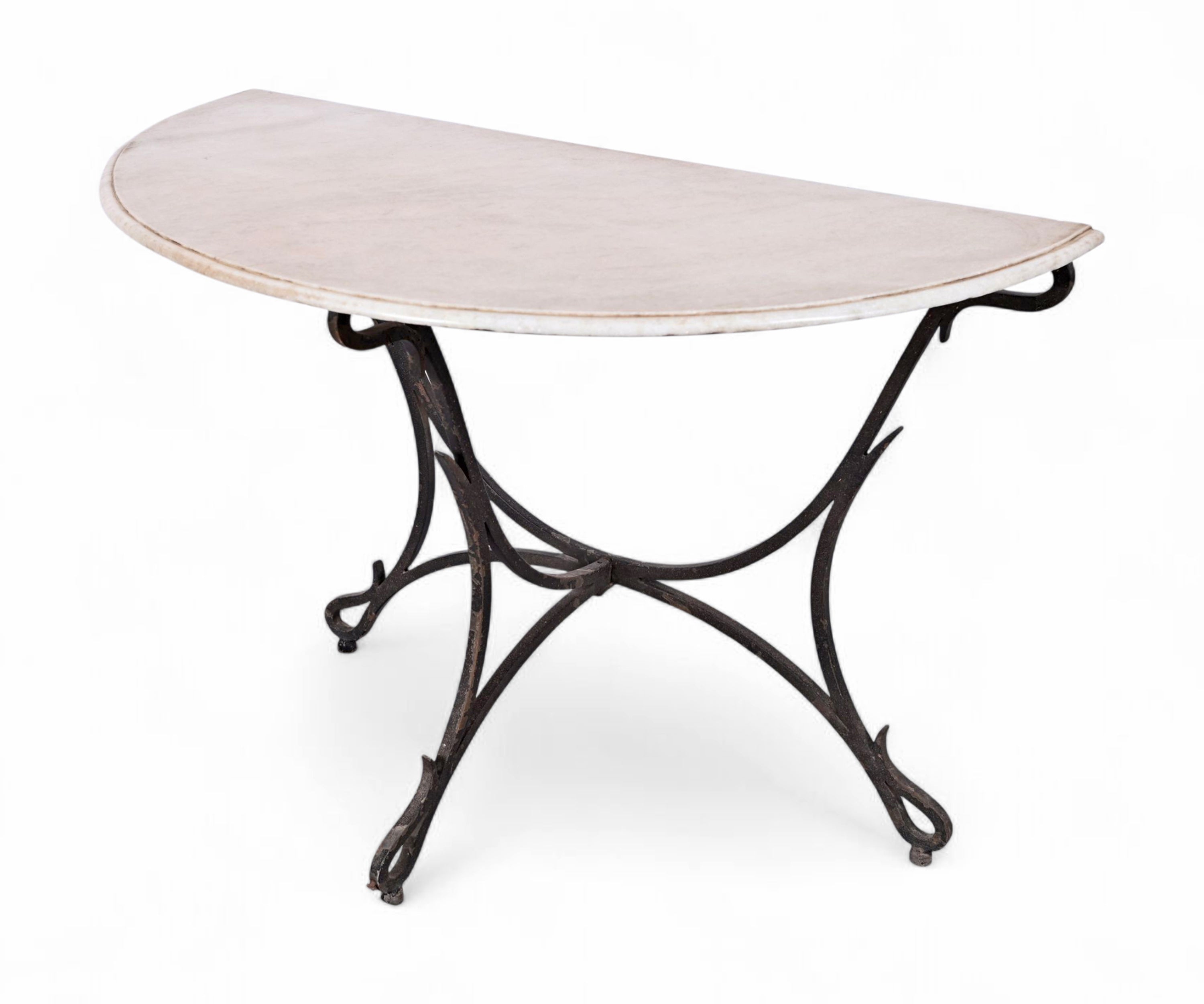 Marble Top Half Moon Entryway Console Table with Iron Base