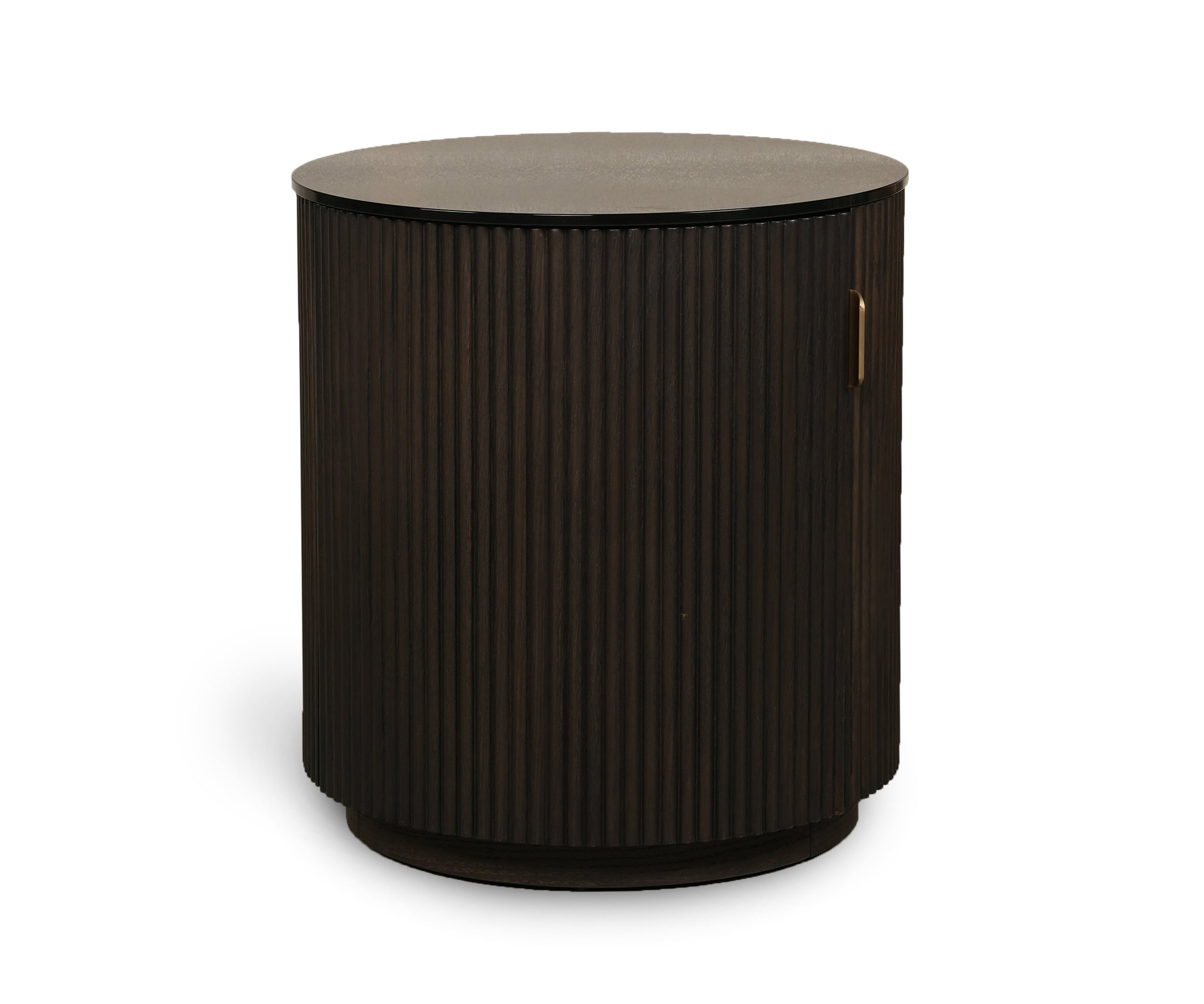Dark Walnut Fluted Round Bed Side Table