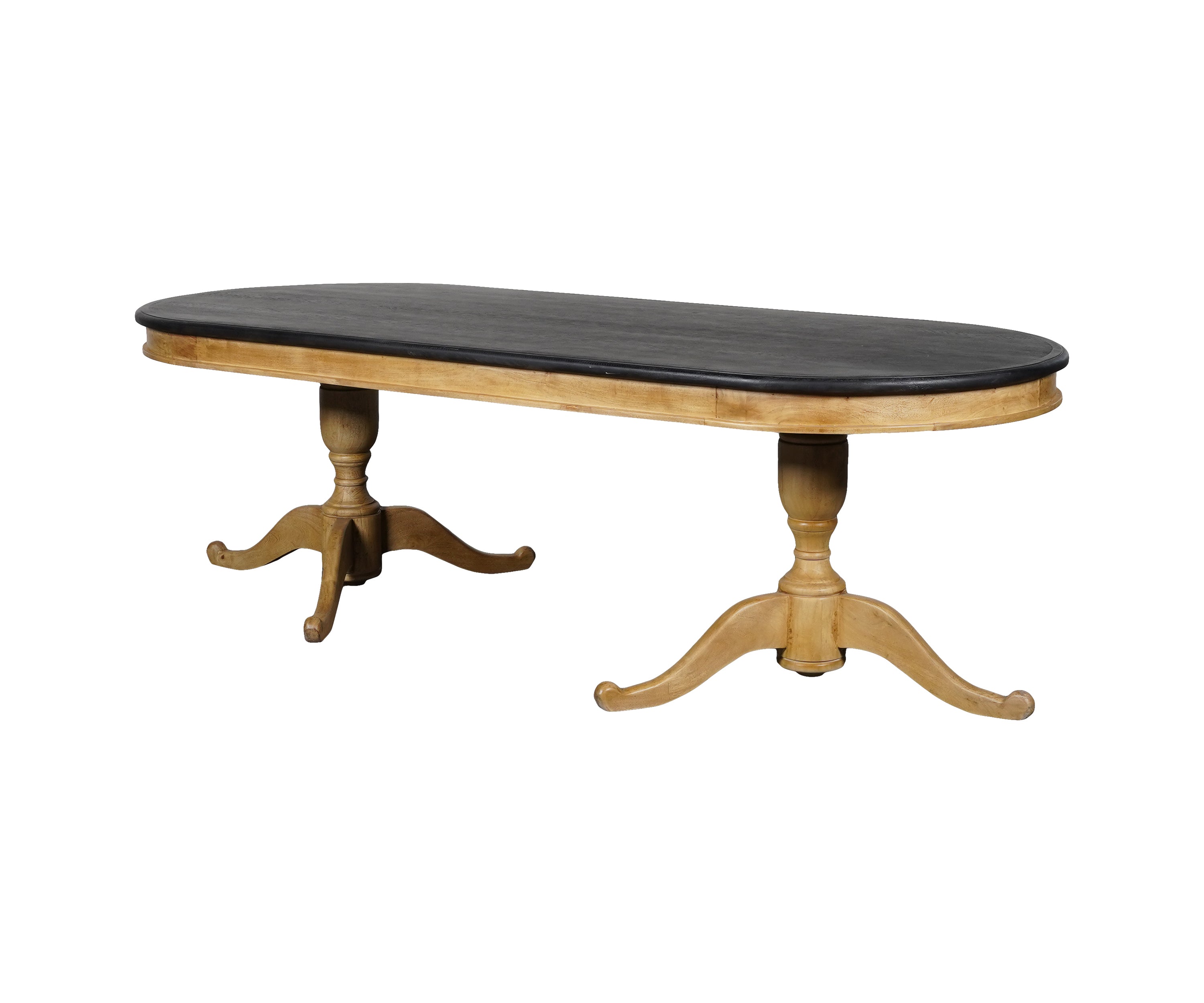 Dual Tone Oval 8 Seater Wooden Dining Table with Double Pedestal Base