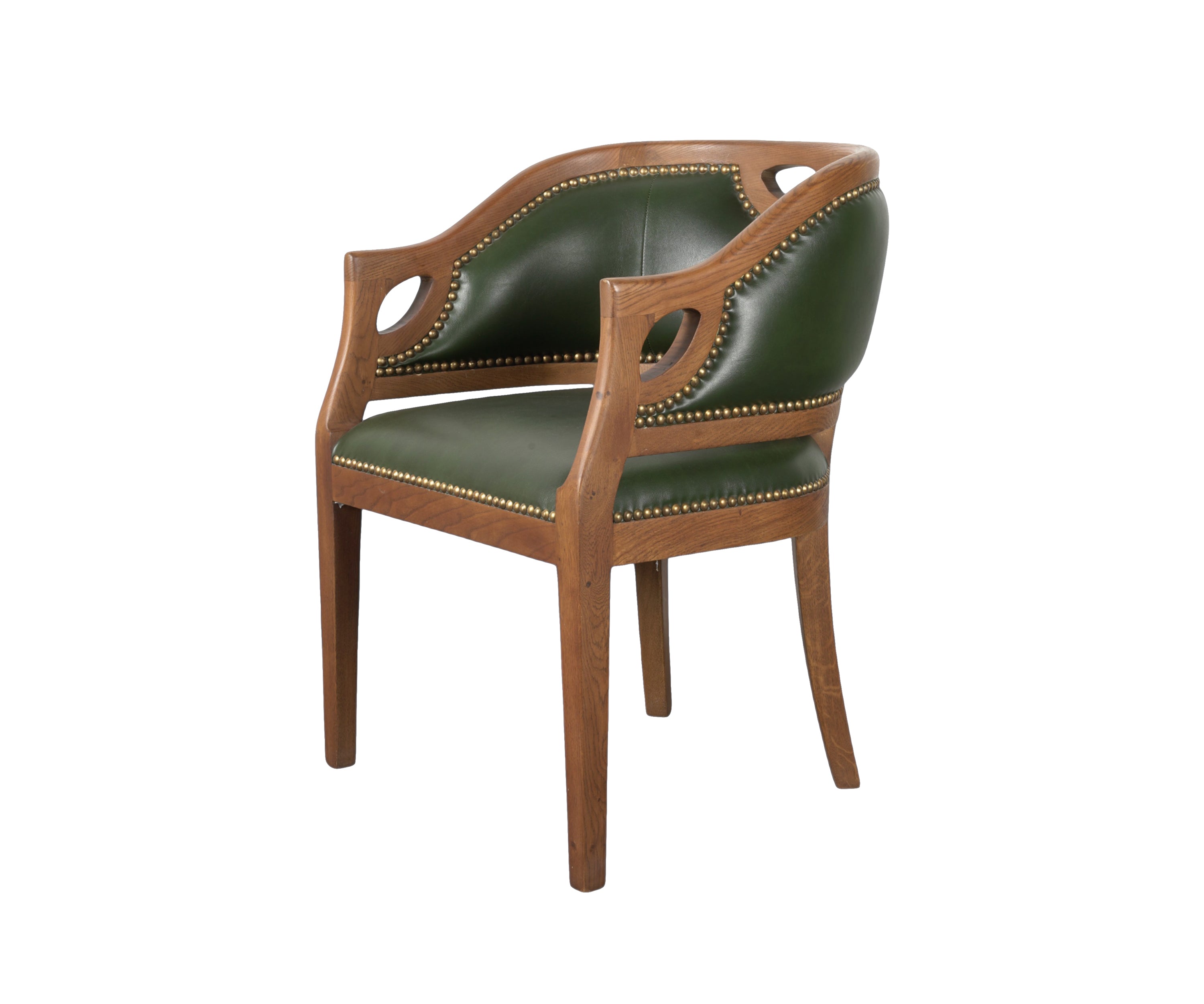 Forest Green Tub Chair with Wood Frame & Brass Studs