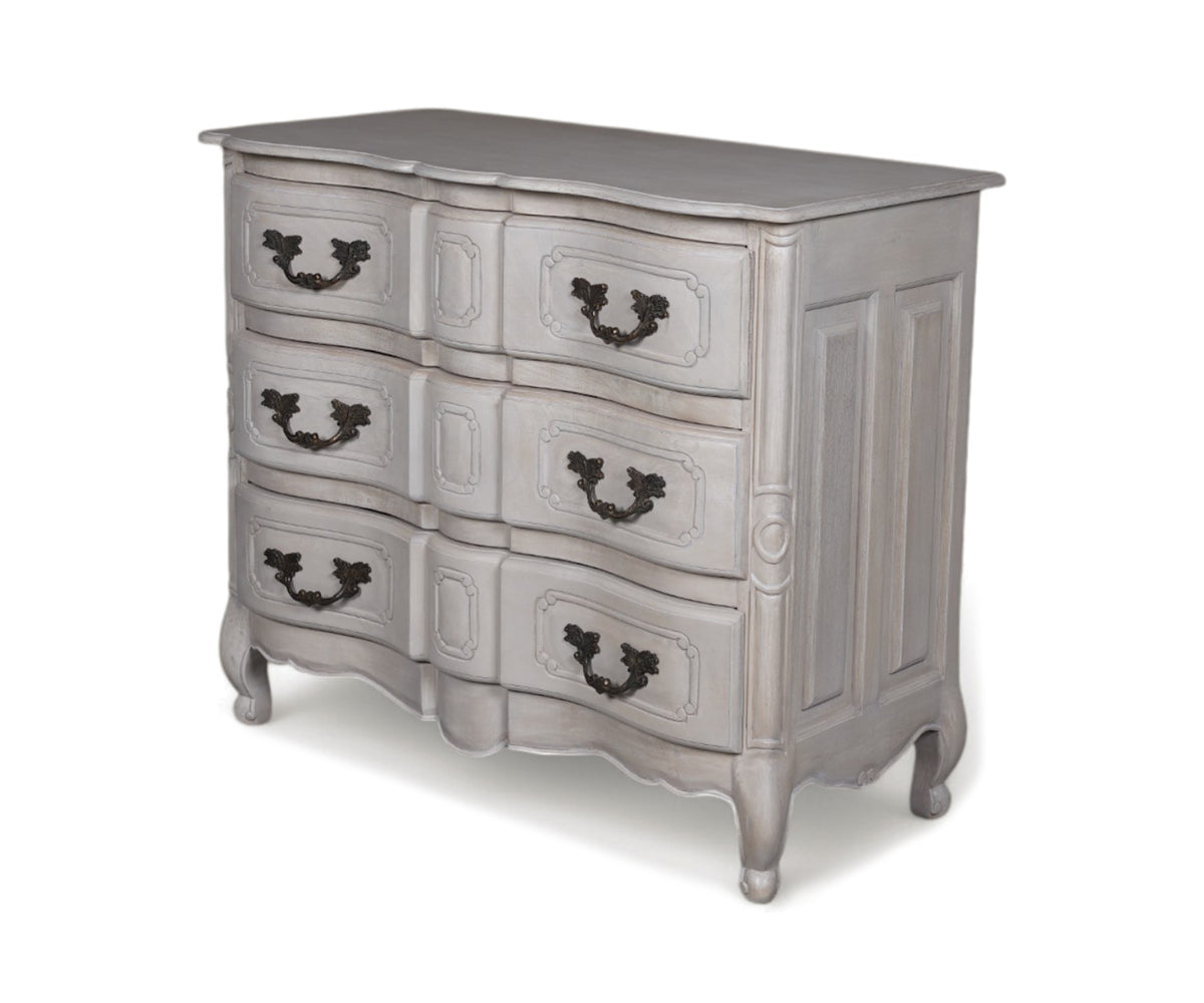 French Provincial 3 Drawer Chest of Drawers in Distressed Finish