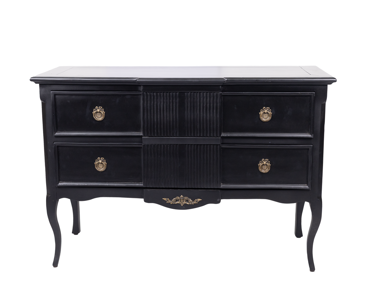 French Style Black Chest of Drawers with Brass Handles