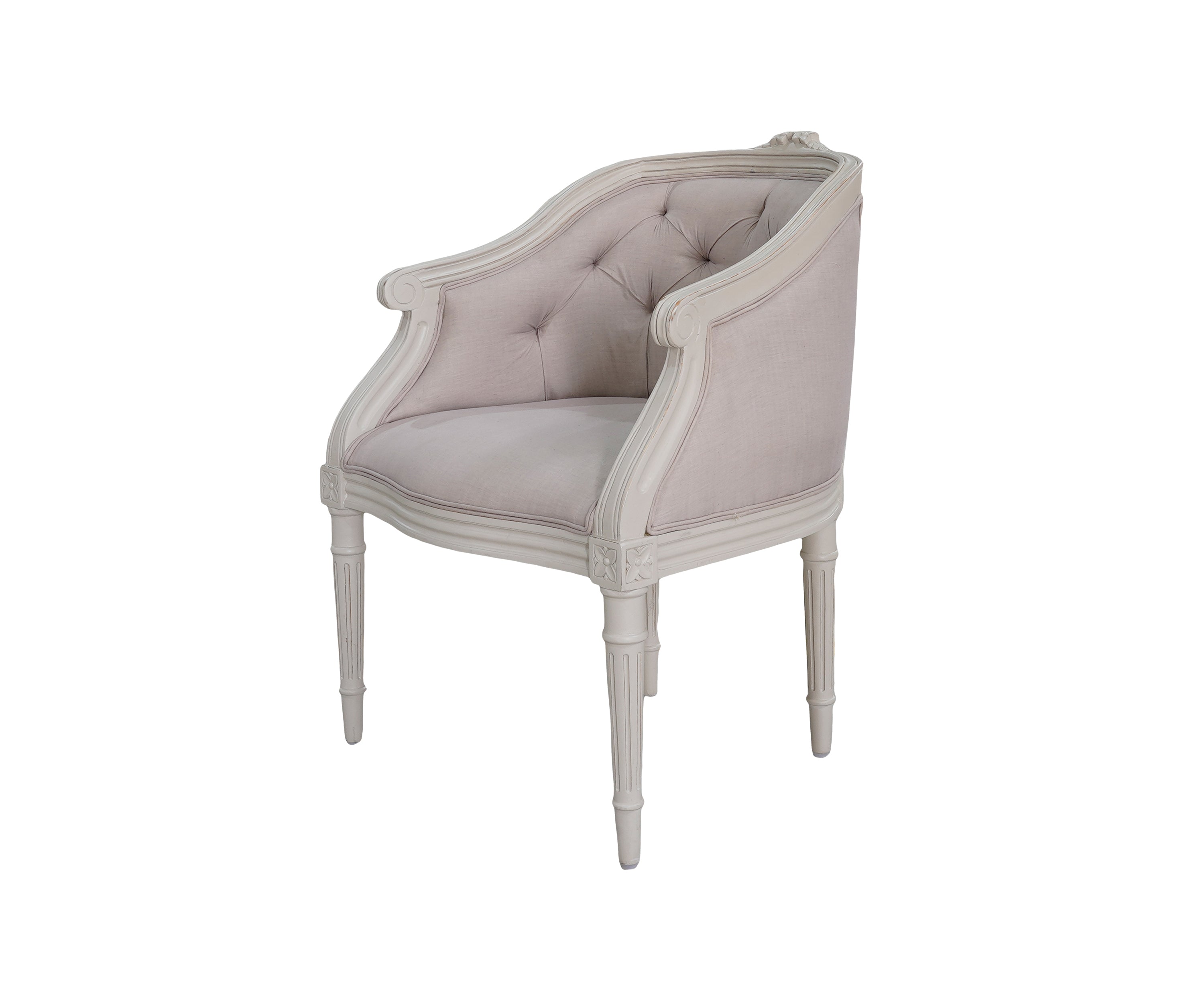 French Tufted Linen Tub Single-Seater Sofa with Solid Wood Frame