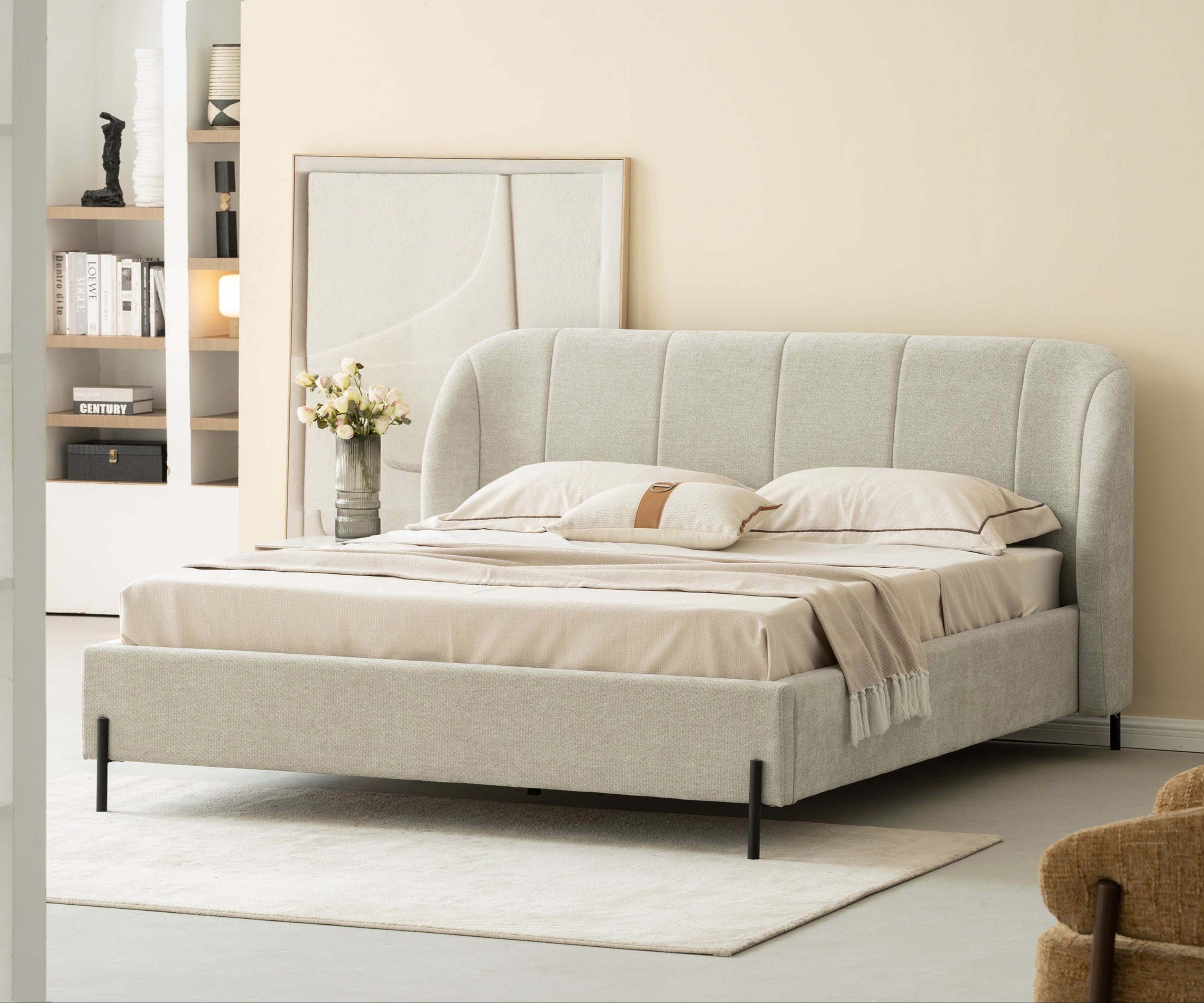 Ivory Halo Curve Upholstered Bed