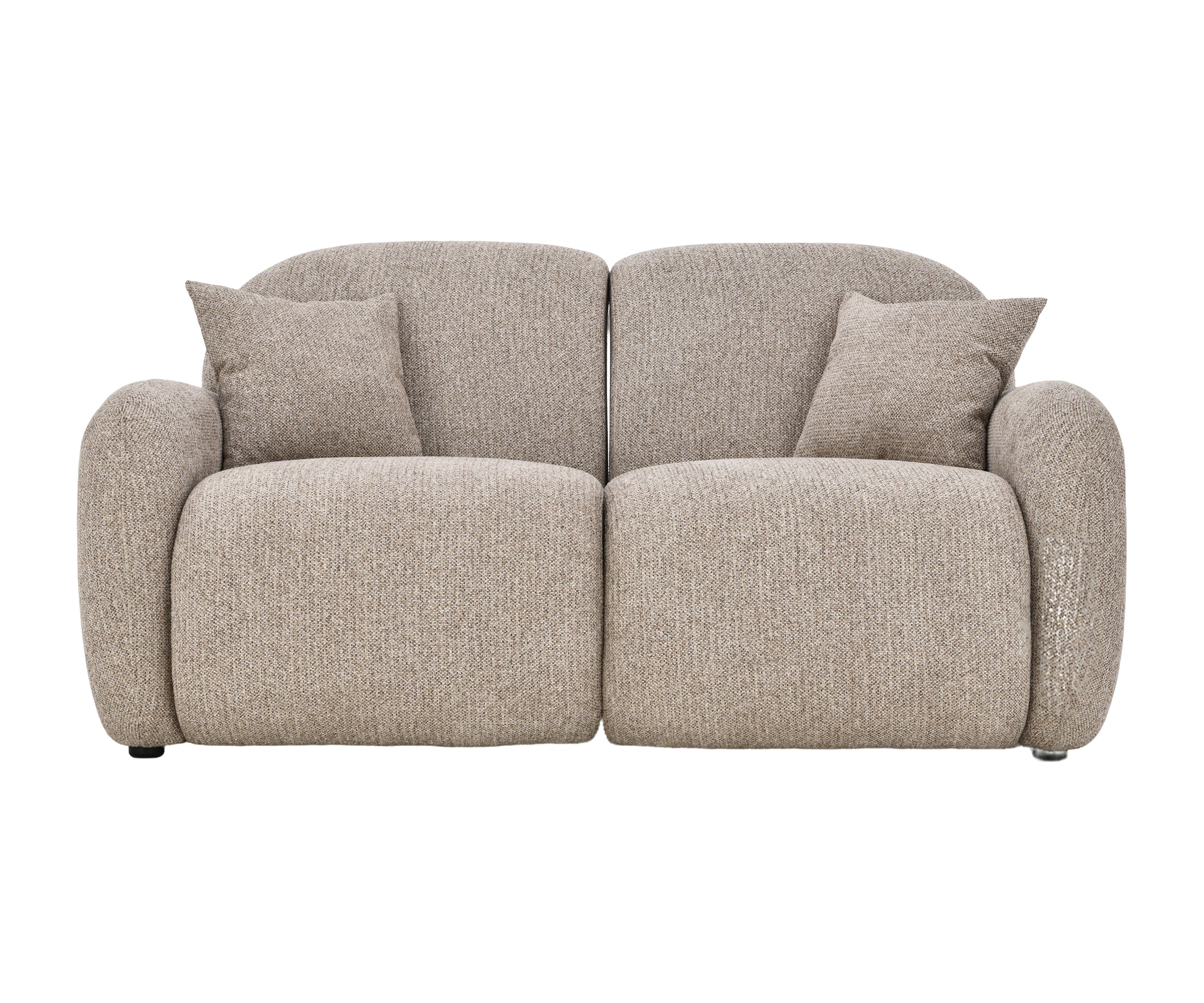 Sand Beige Linen 2-Seater Sofa with Puffy Rounded Arms & Scatter Cushions