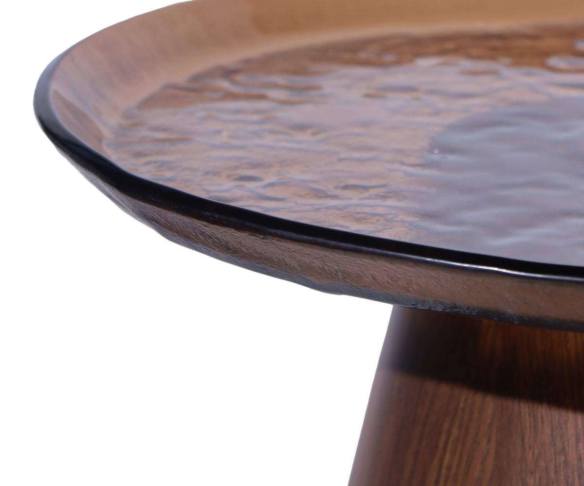 Amber Glass Side Table with Sculptural Brown Metal Base