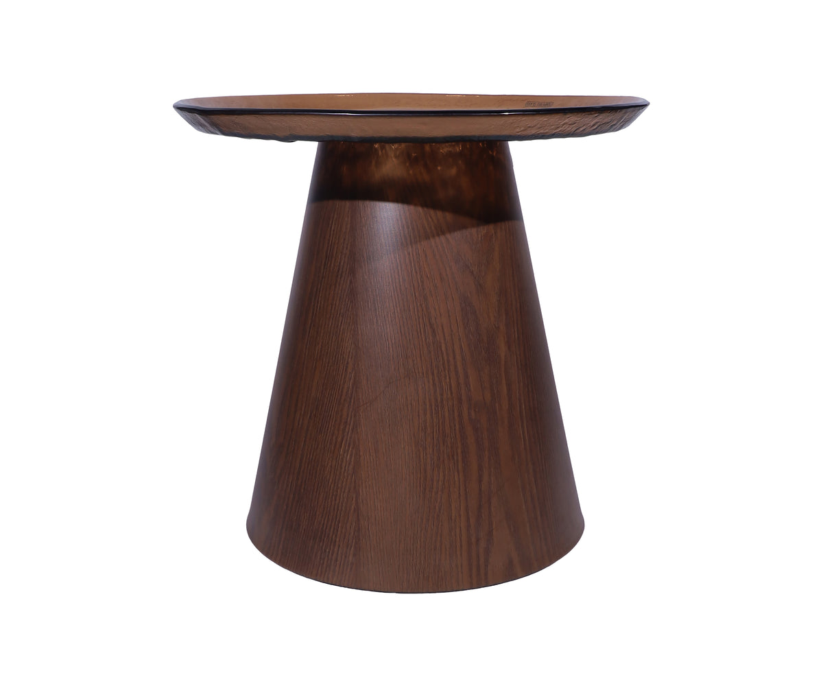 Amber Glass Side Table with Sculptural Brown Metal Base