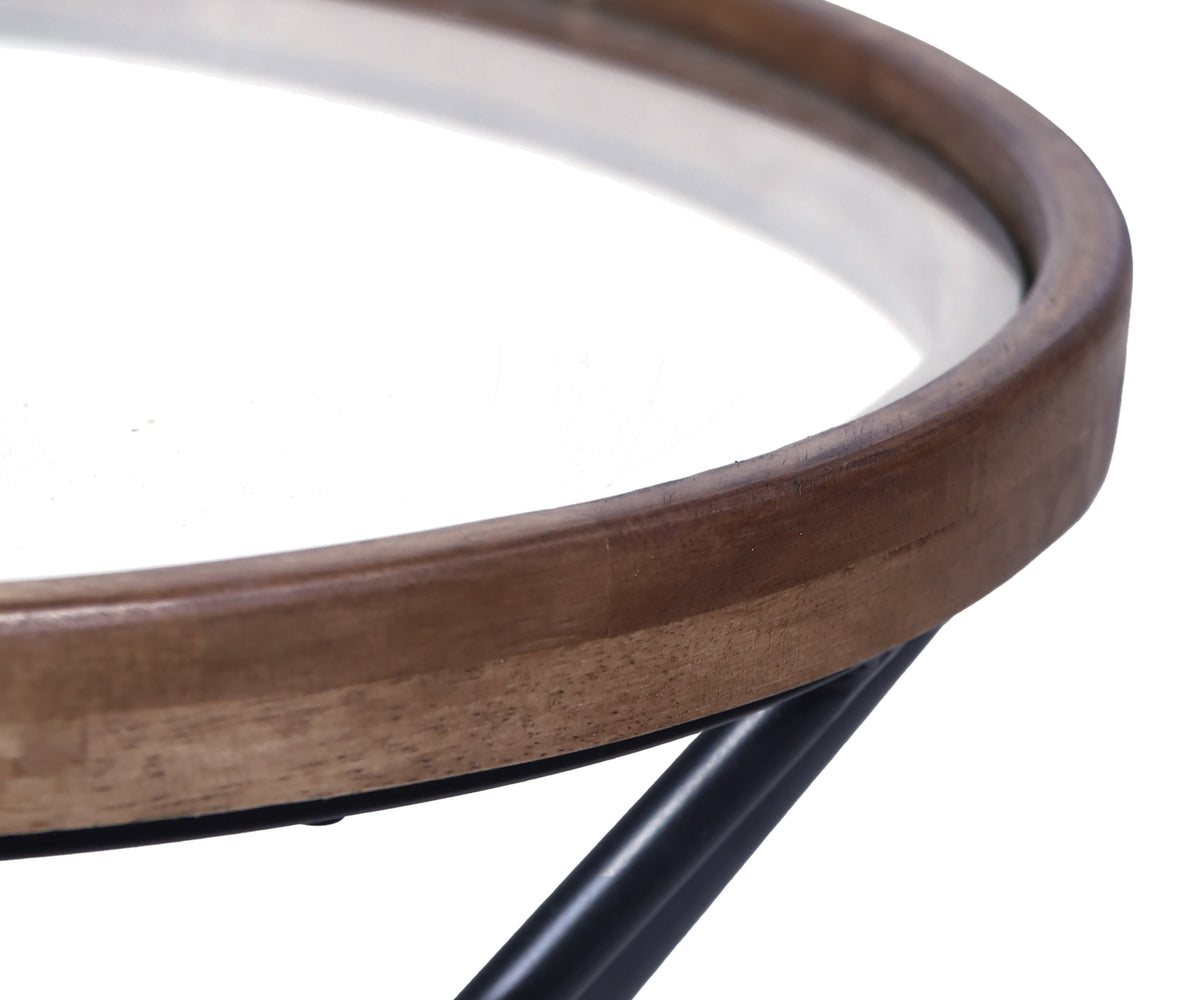 Round Teak Side Table with Crossed Metal Legs