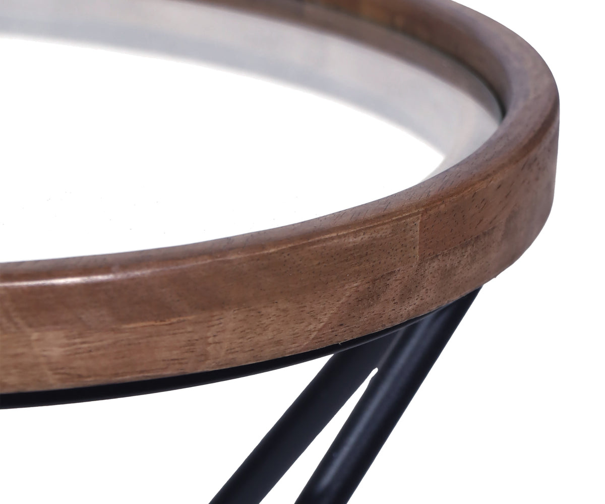 Compact Round Teak Side Table with Hairpin Metal Base