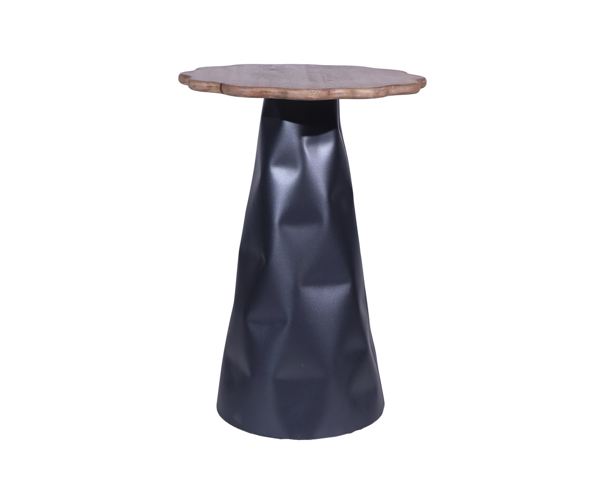 Charcoal Black Metal Grande Pedestal Table with Scalloped Wooden Top