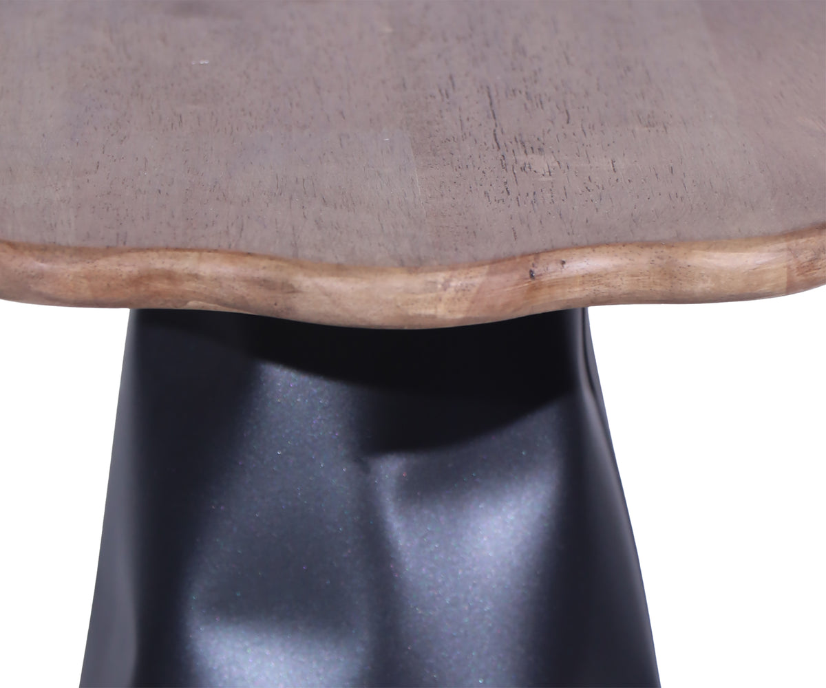 Charcoal Black Metal Grande Pedestal Table with Scalloped Wooden Top