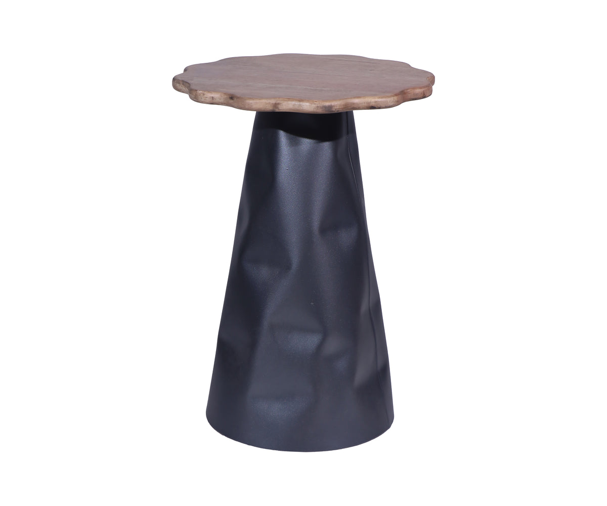 Charcoal Black Metal Petite Pedestal Table with Scalloped Wooden Top