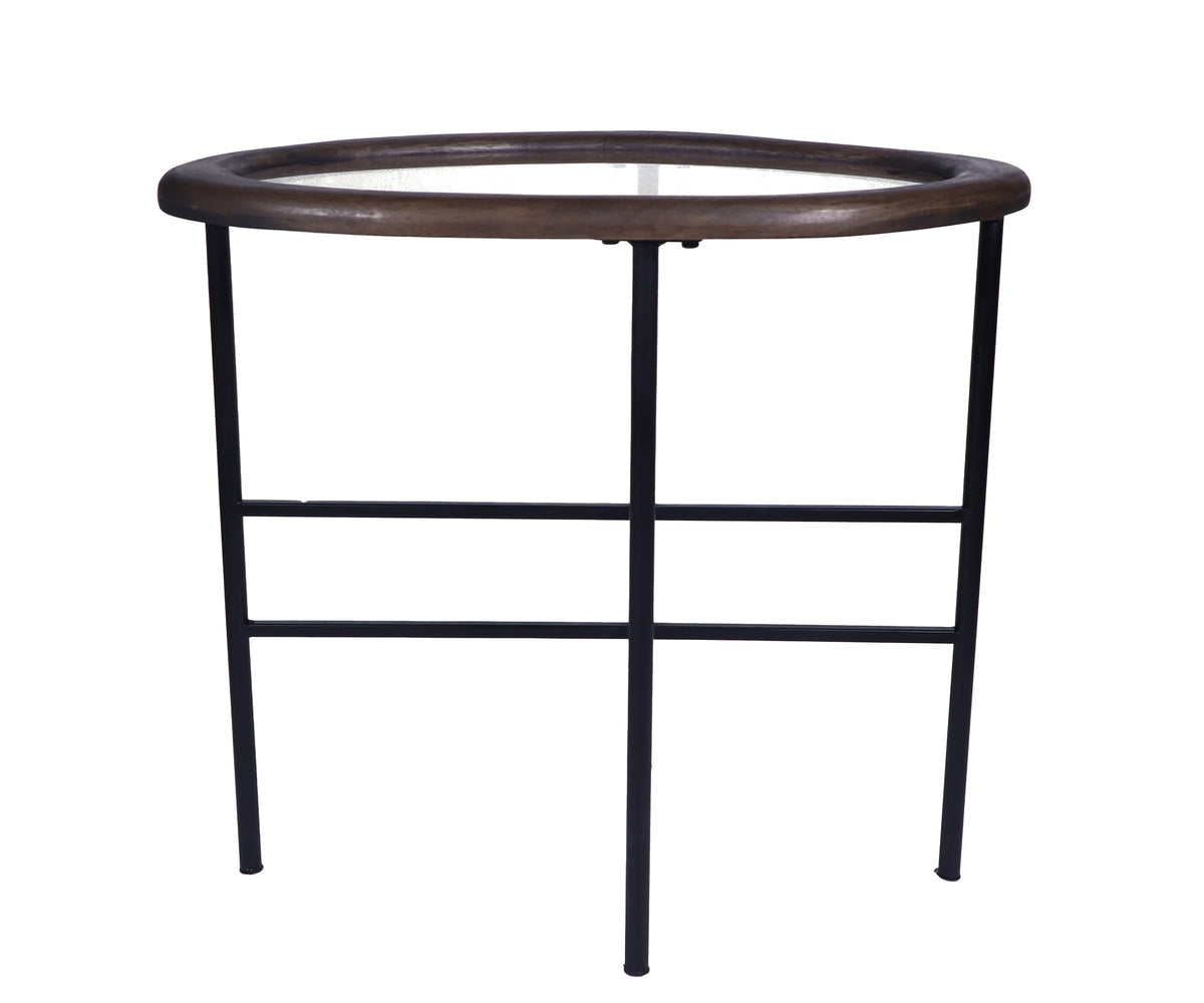 Compact Pebble Shape Glass Side Table with Metal Frame