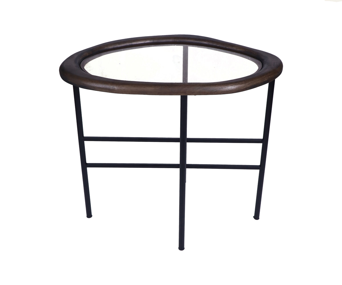 Compact Pebble Shape Glass Side Table with Metal Frame