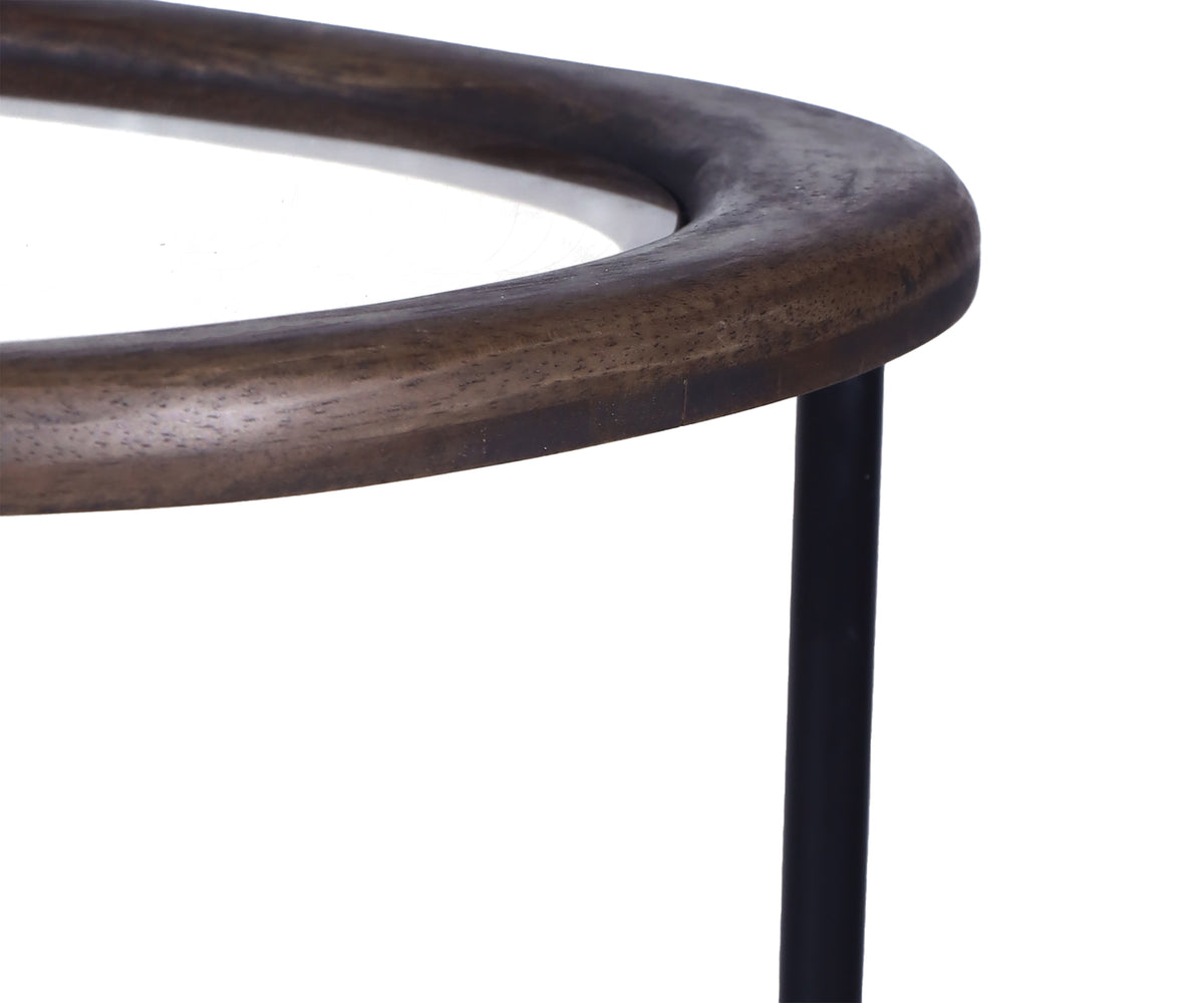 Compact Pebble Shape Glass Side Table with Metal Frame