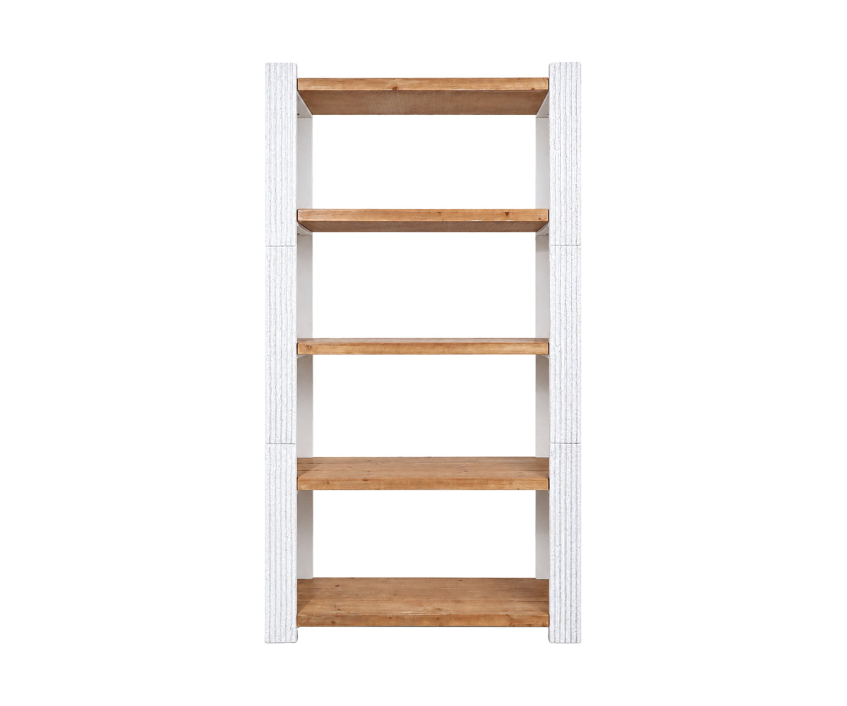 Tall Teak Display 5-Open Shelves Shelf with White Fluted Frame