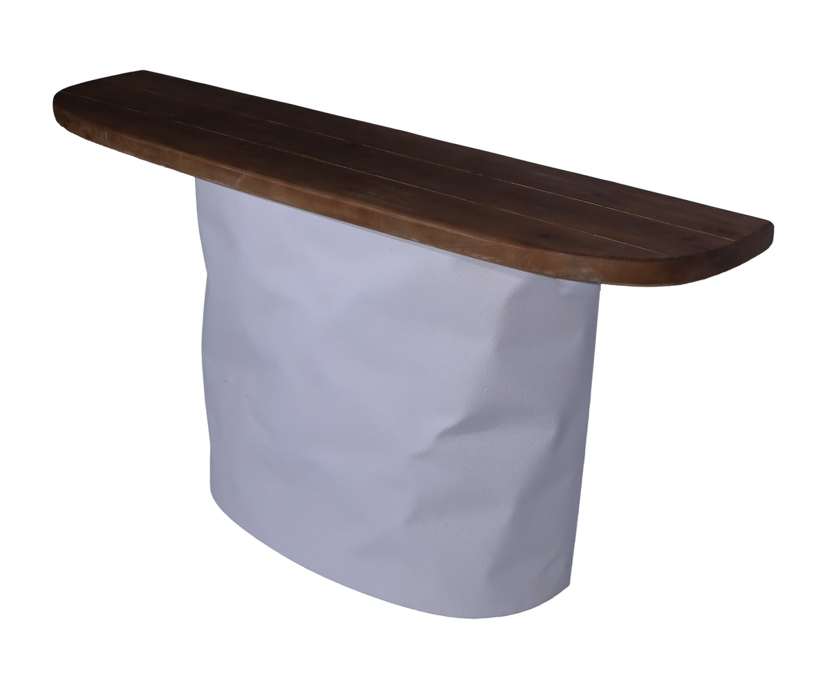 Two Toned Wood Console Table with Sculptural White Pedestal