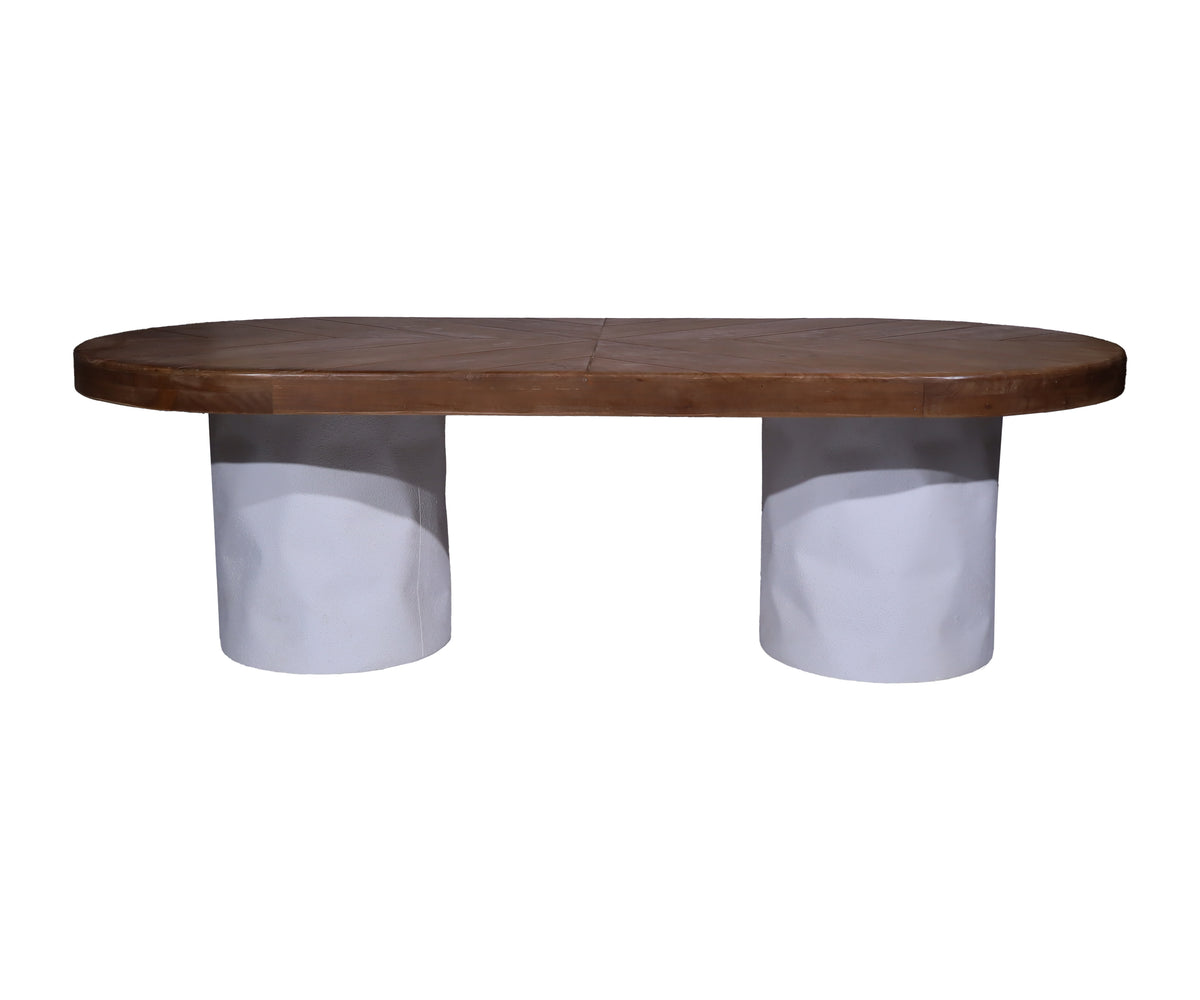 Two Toned Oval Wooden Coffee Table with Twin Pedestals