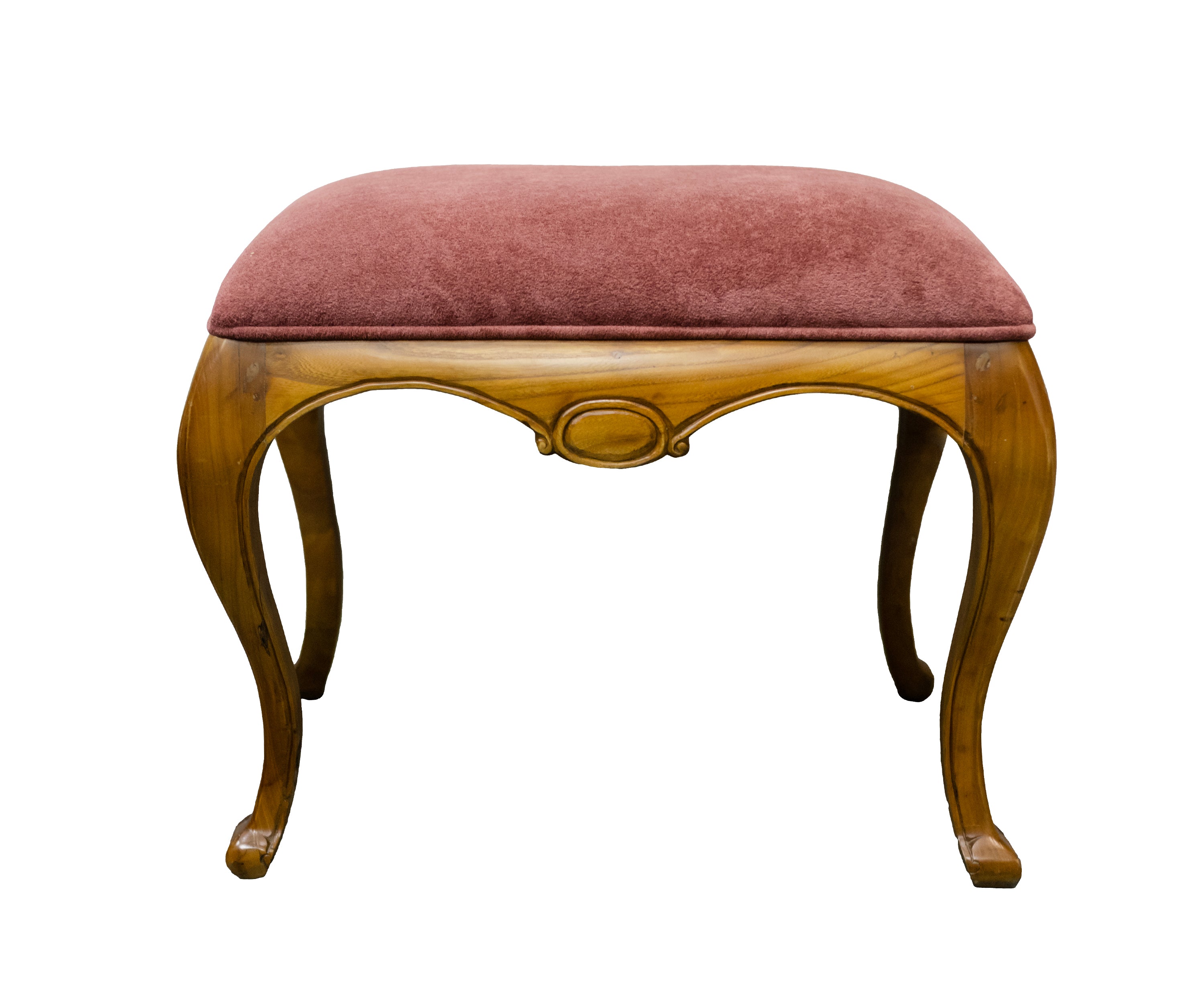 French Style Upholstered Stool with Carved Wooden Frame