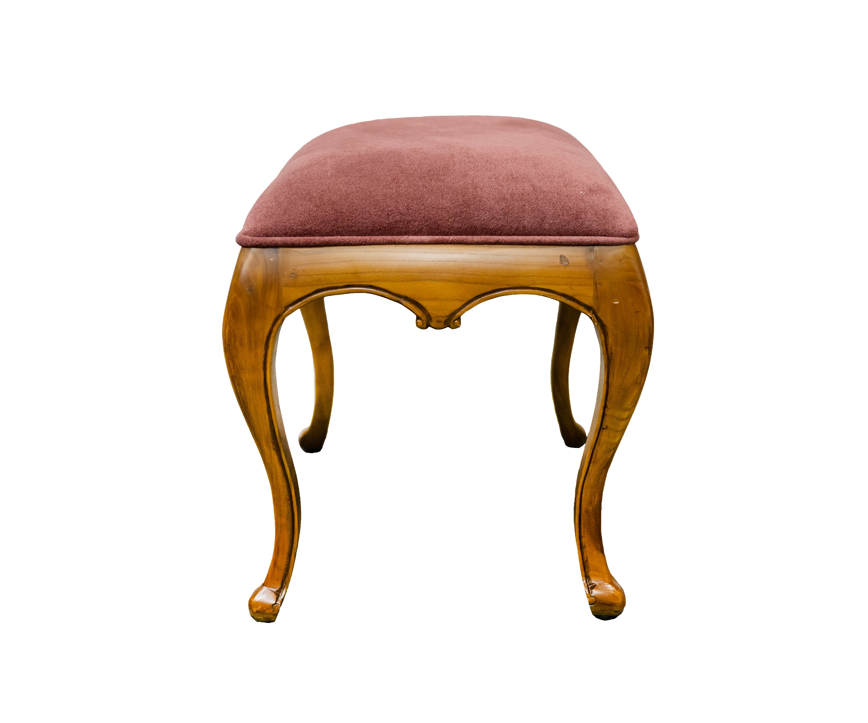 French Style Upholstered Stool with Carved Wooden Frame