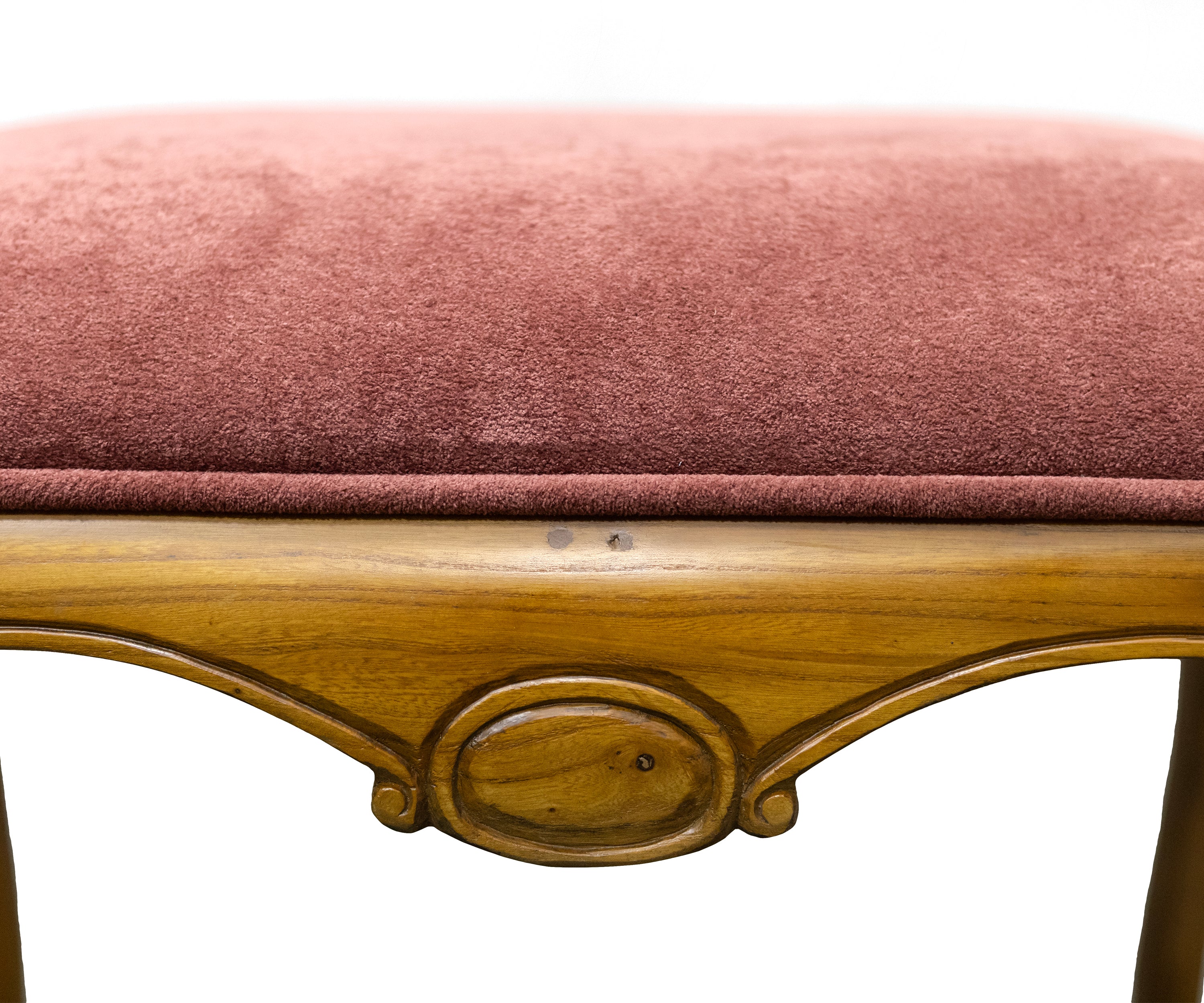 French Style Upholstered Stool with Carved Wooden Frame