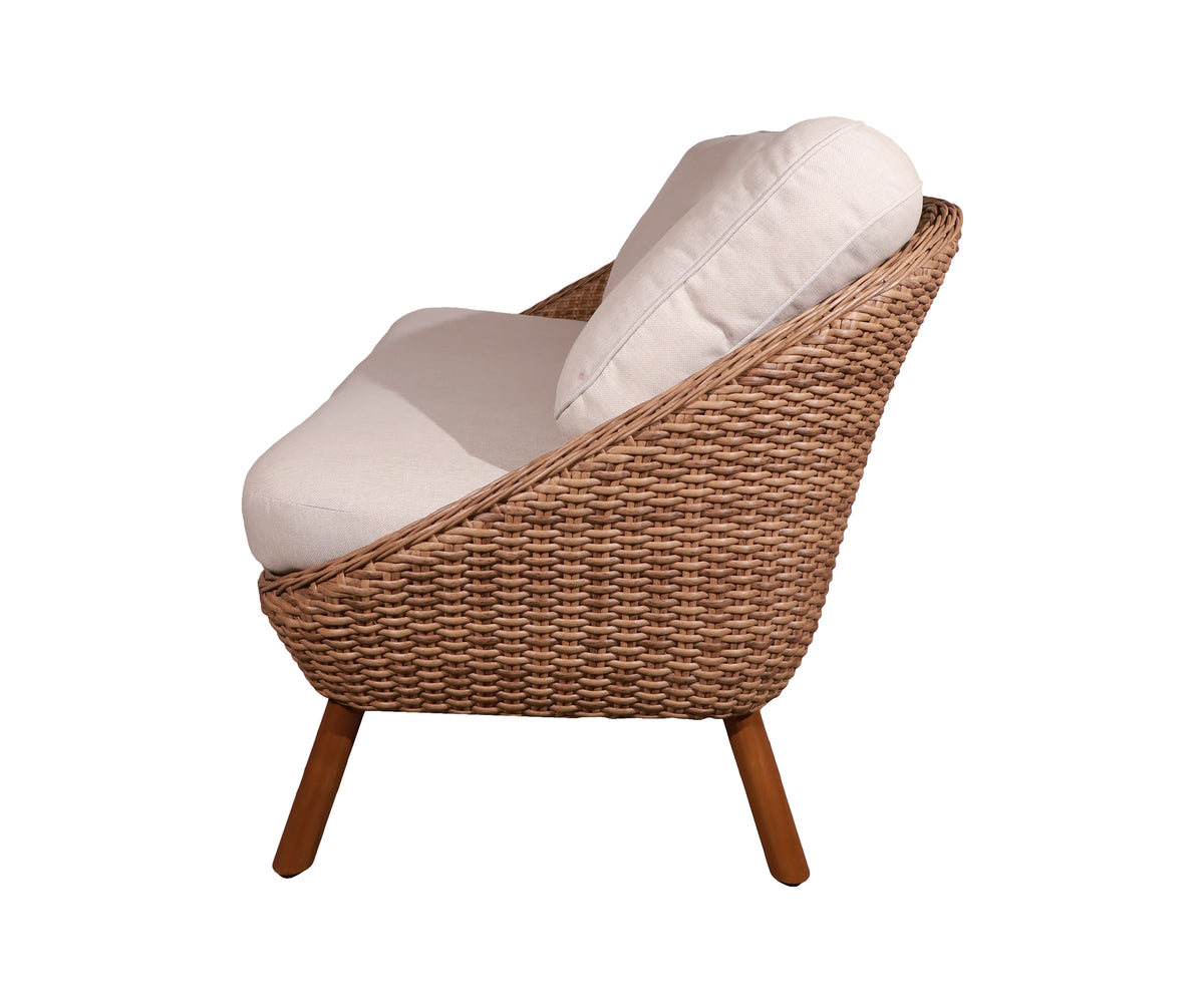Curved Woven Garden Two-Seater Sofa with Wooden Legs