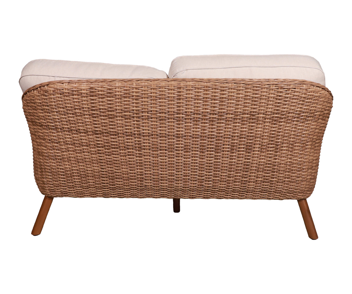 Curved Woven Garden Two-Seater Sofa with Wooden Legs