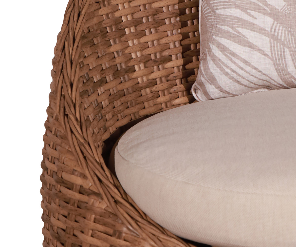 Round Woven Outdoor Tub Chair with Patterned Cushion