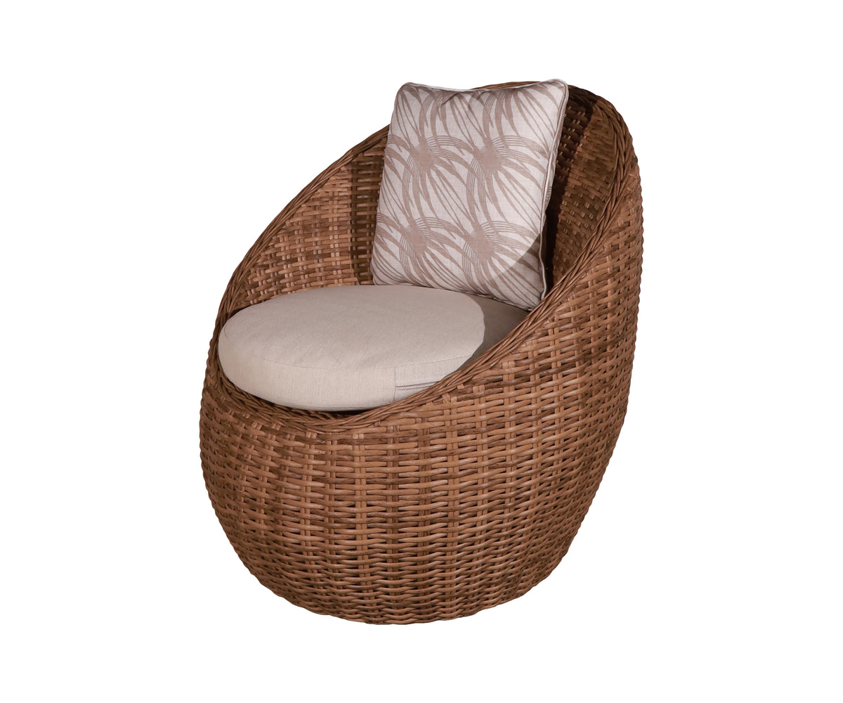 Round Woven Outdoor Tub Chair with Patterned Cushion
