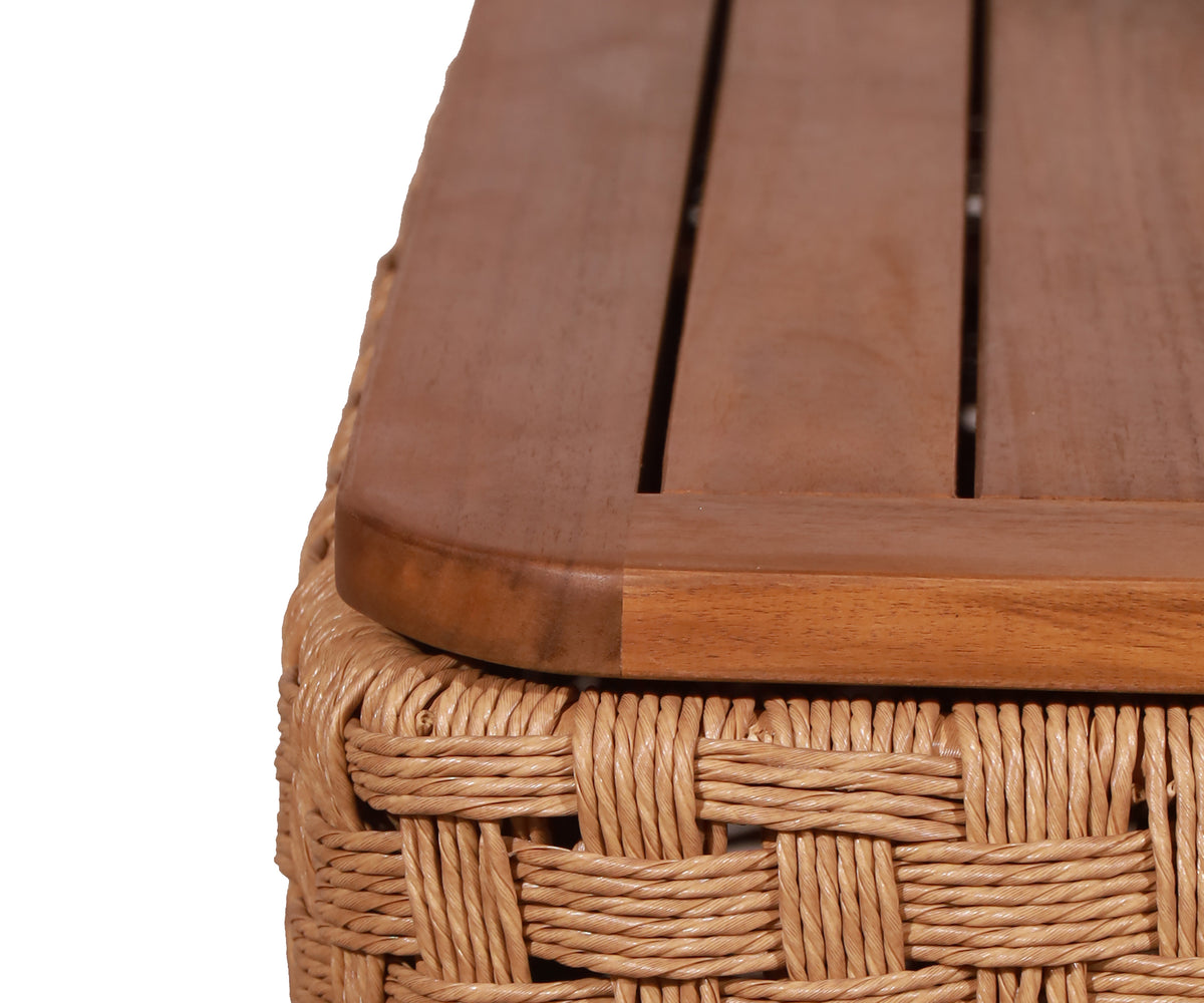 Rectangular Basket-Weave Outdoor Coffee Table with Integrated Storage