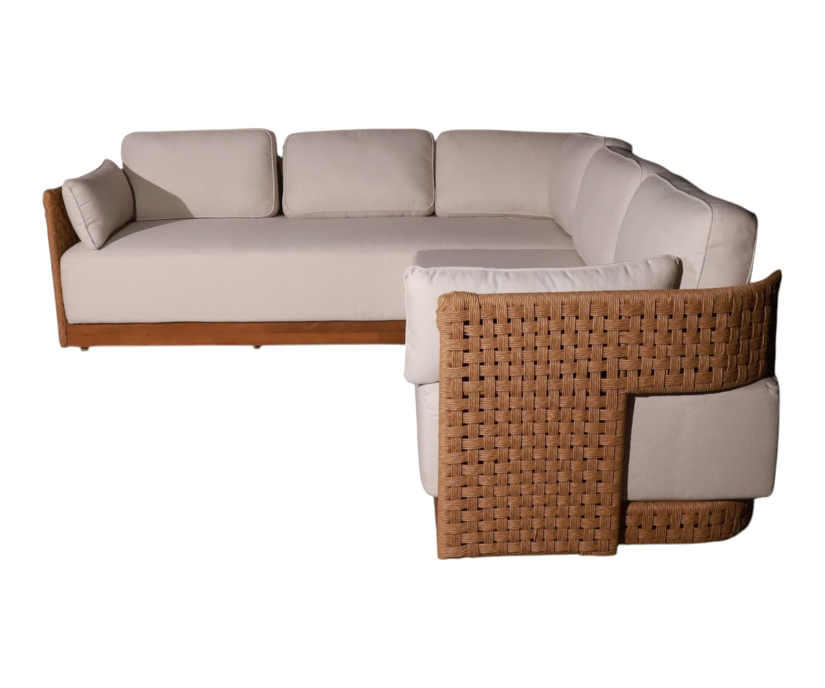 5-Seater L-Shaped Outdoor Sectional Sofa with Woven Side Panels