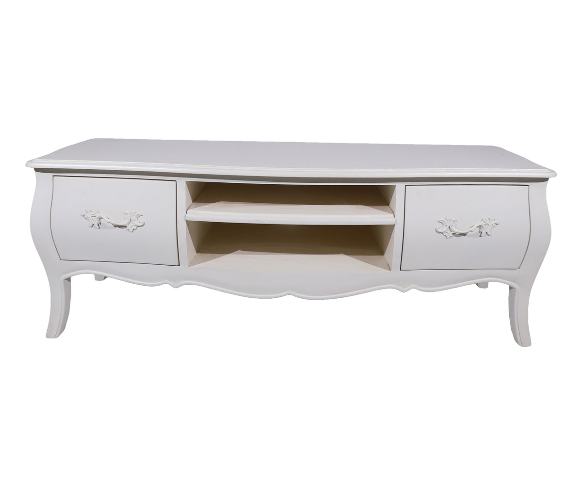 White French Provincial Style TV Unit with Open Shelves & Side Cabinets