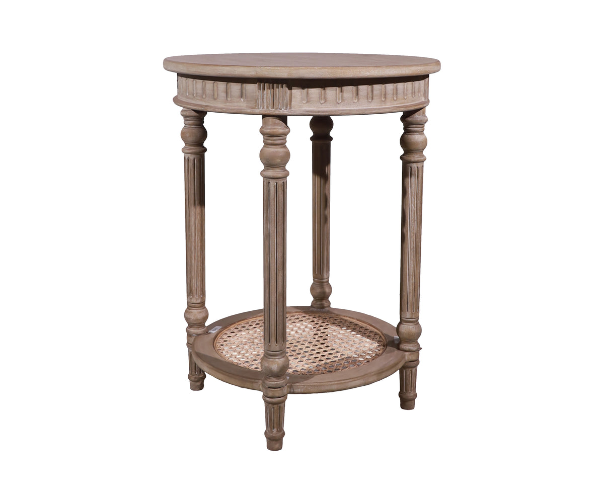 Louis XVI 2-Tier Round Side Table with Cane Shelf