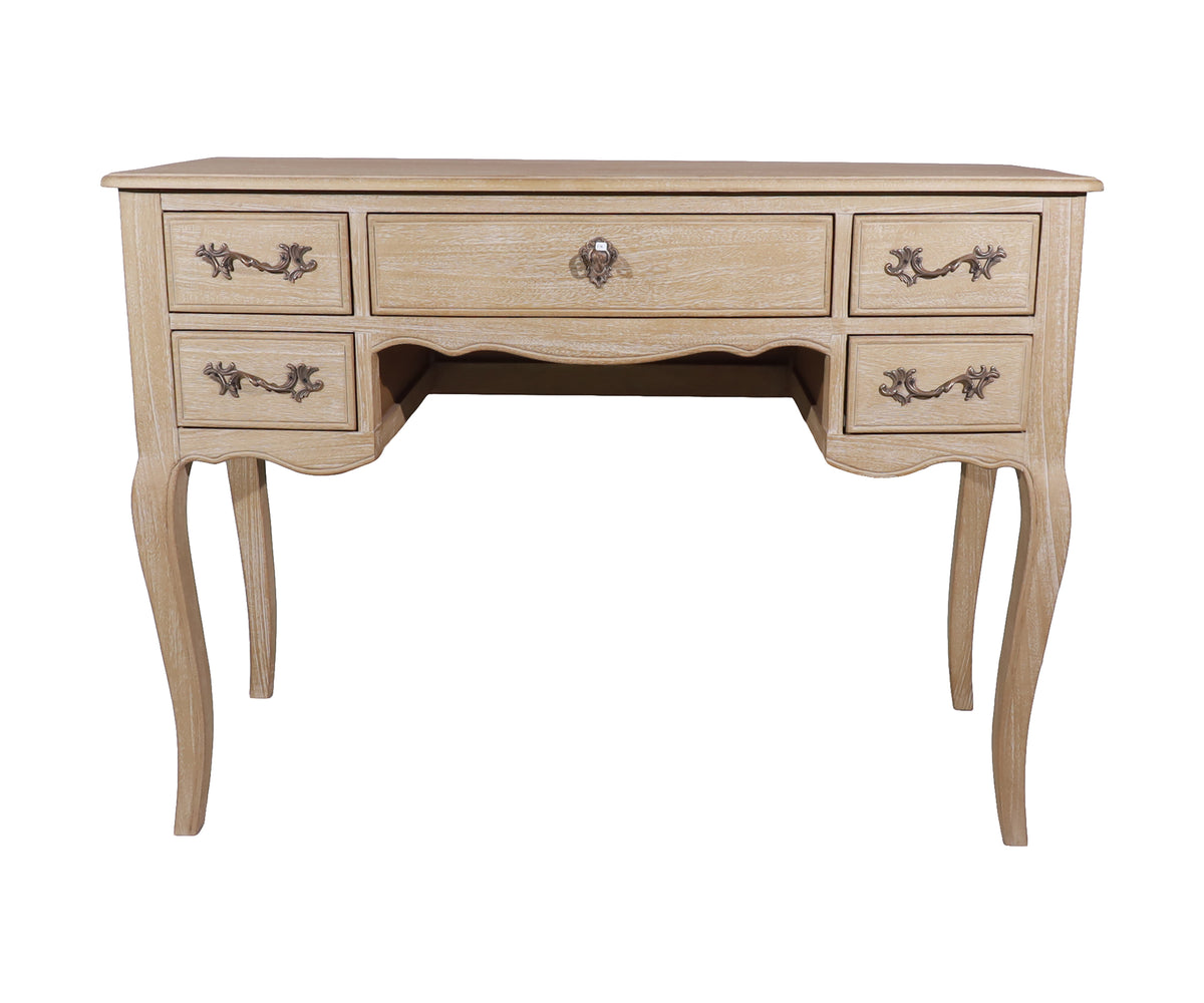 Light Brown French Provincial 5-Drawer Study Table with Curved Legs