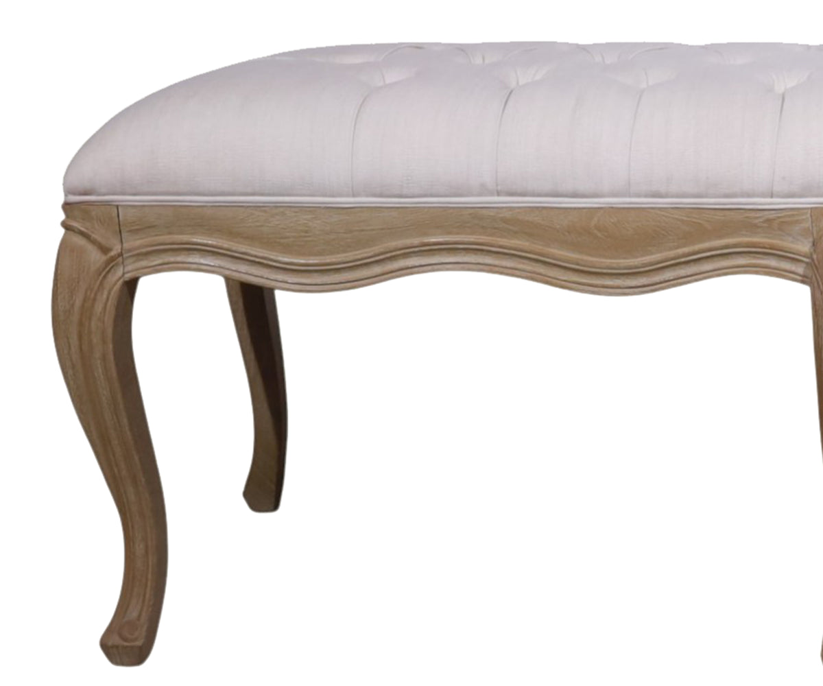 French Tufted Long Bench with Curved Leg